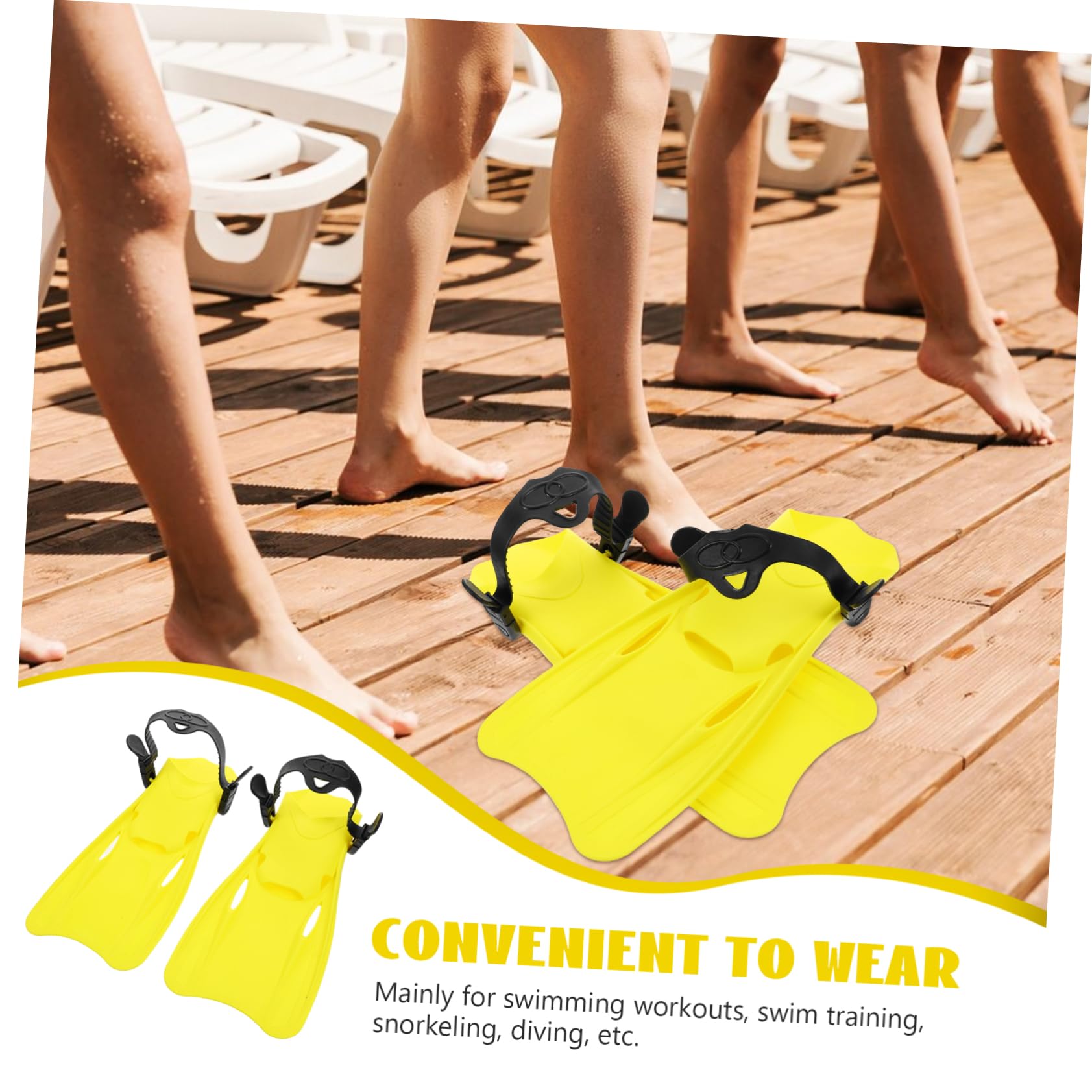 Aletas de Snorkel de Entrenamiento 1 Par, Amarillo TPR PP Ajustable | Fiesta Verano, Equipo de Buceo y Snorkel para Playa, Talla L 39-43, Experiencia de Natación Mejorada