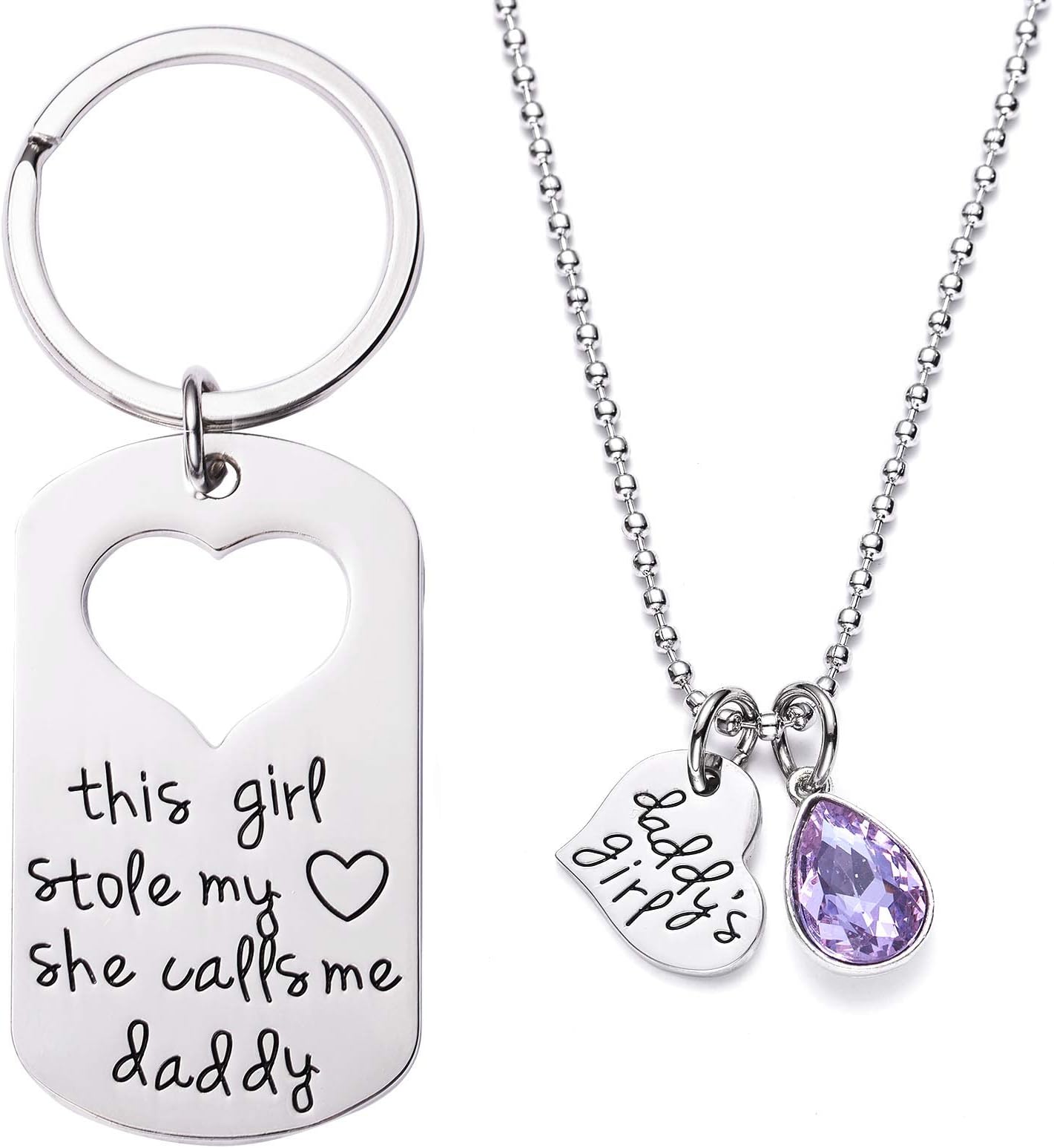 LParkin This Girl Stole My Heart Father Daughter Matching Necklace Keychain Set Dad Gifts From Daughter