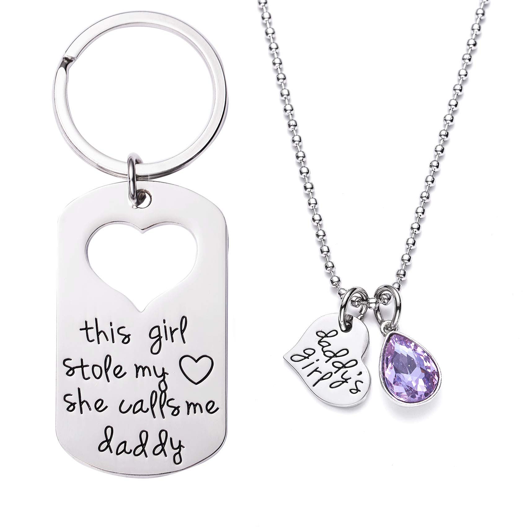 LParkin This Girl Stole My Heart Father Daughter Matching Necklace Keychain Set Dad Gifts From Daughter