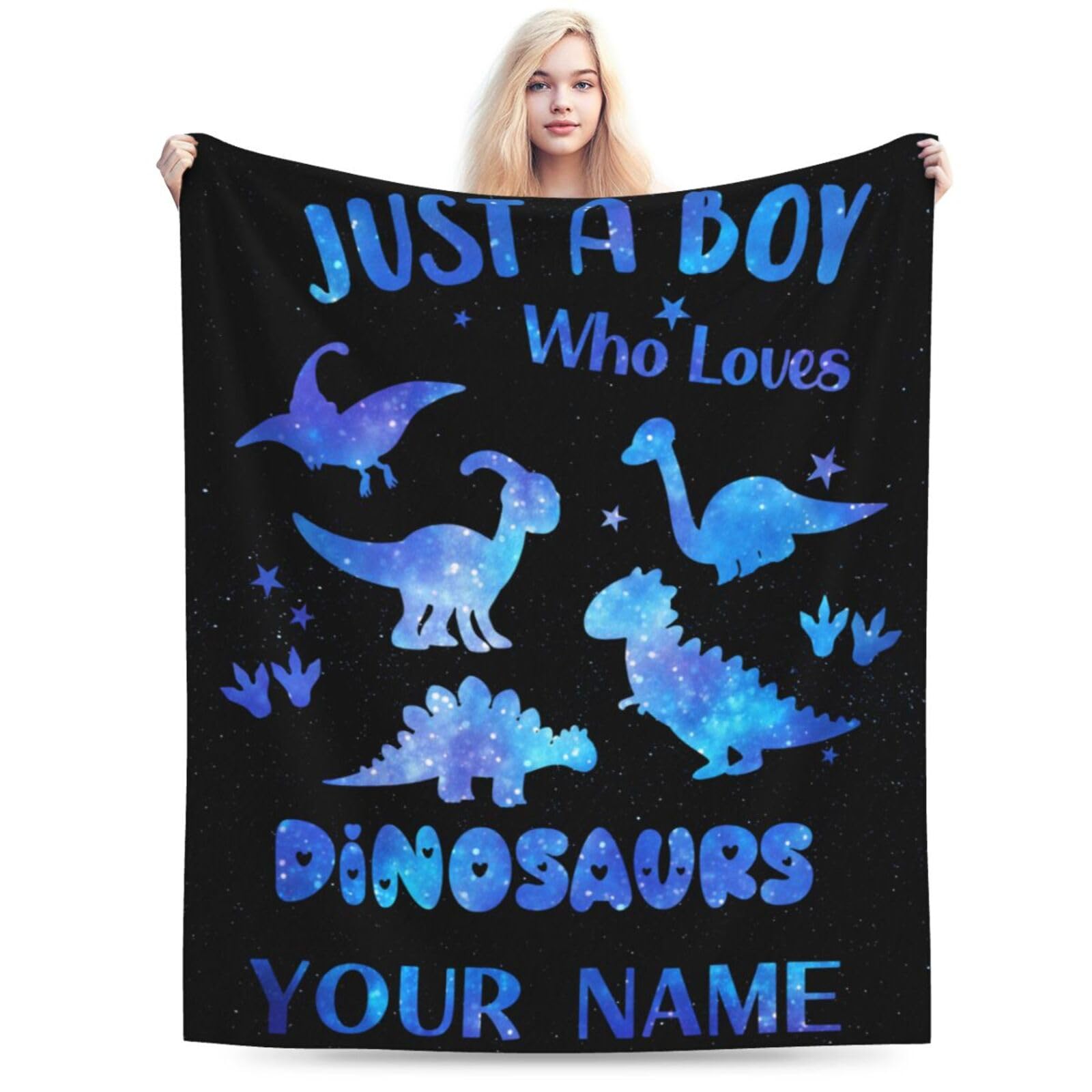 PEARDEN Dinosaur Blanket for Boys with Name Personalized Boy Name Blanket Baby Blanket Flanel Custom Blanket for Son Baby Boy Blanket Gift for New Born Baby