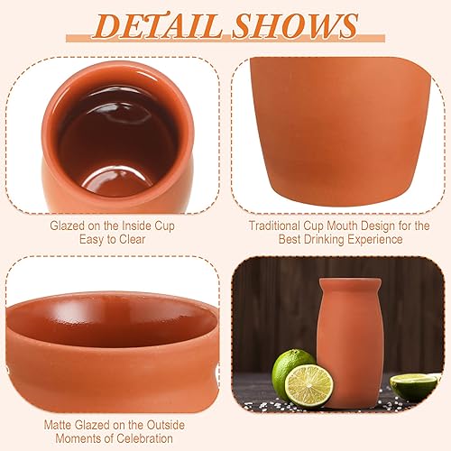 Miniatura 3 de Cantaritos De Barro Mexicanos - Vasos de cóctel de 12 onzas, vasos de arcilla para tequila, margaritas, mojitos, cerámica, vasos de chupito