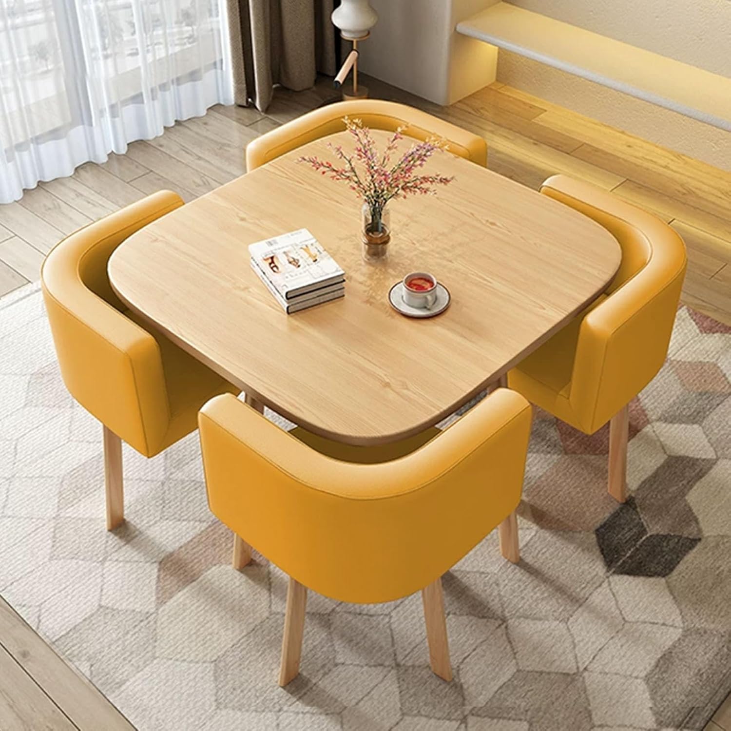 Reception Negotiation Table, Round Dining Table Set, Office Conference Table, Negotiation Table and Chair Set, Coffee Kitchen Dining Table Set for 4, 80cm(Yellow)