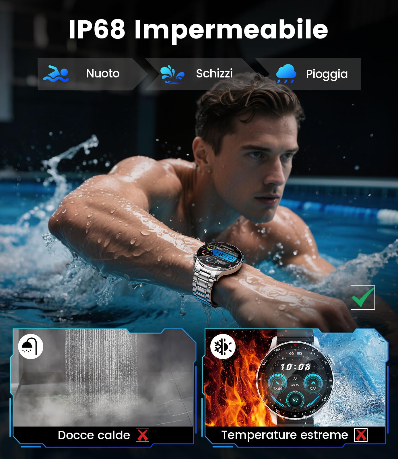 Smartwatch Uomo,1.43" AMOLED Orologio Smartwatch Uomo con Chiamate Bluetooth,123 Modalità Sportive,Monitoraggio Frequenza Cardiaca e Pressione,Cassa Acciaio Inox,per Android iOS(SML21-D)