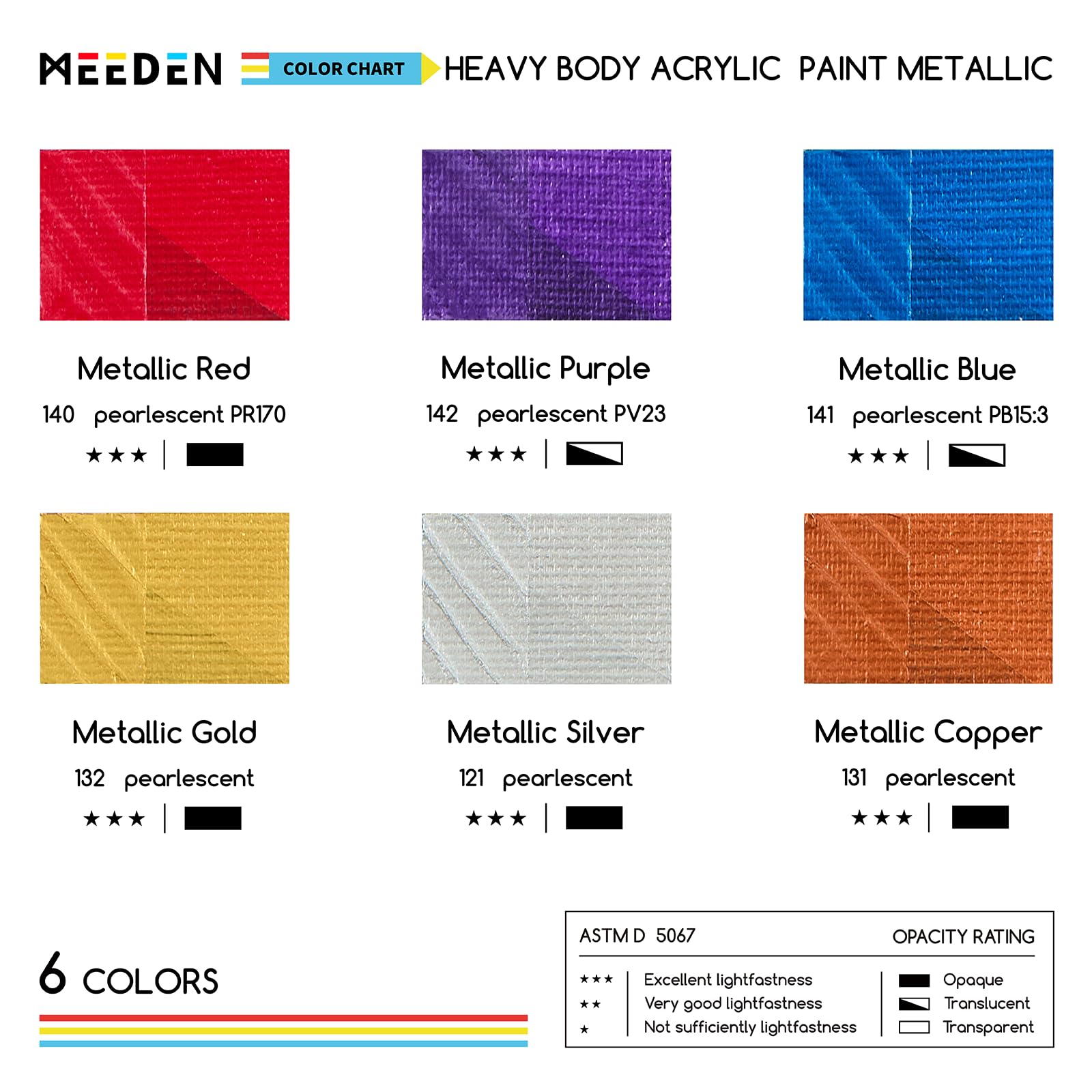 MEEDEN Pinturas Acrilicas Metálicas: 6 × 60 ml Pinturas Acrilicas para Manualidades pour Adultes Artistes - Pintura Acrílica Gruesa Metálica para Pintura Lienzo Cerámica Madera Metal
