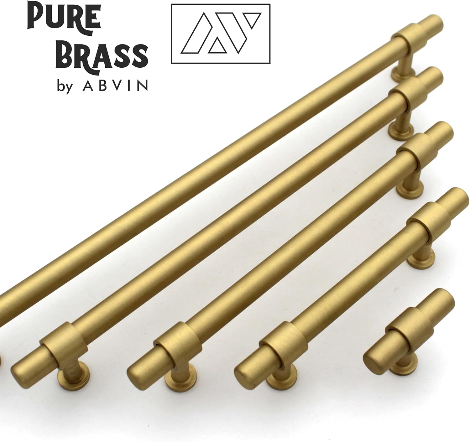 Premium Solid Brass Round Cabinet Bar Pull Handles Matt Gold Furniture Hardware Drawers Kitchens Cupboard Door (Made of Brass) (8.2 inch)