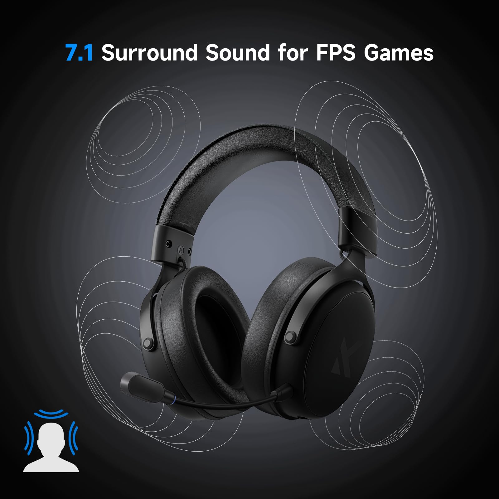 MCHOSE V9 Pro Casque Gaming, Son Surround 7.1, Pilotes Audio 53 mm, Micro Détachable, Bandeau Réglable, Légère, USB-C Filaire, 2.4G / BT sans Fil, pour PC, Mac, PS5, PS4, Switch Series, Noir