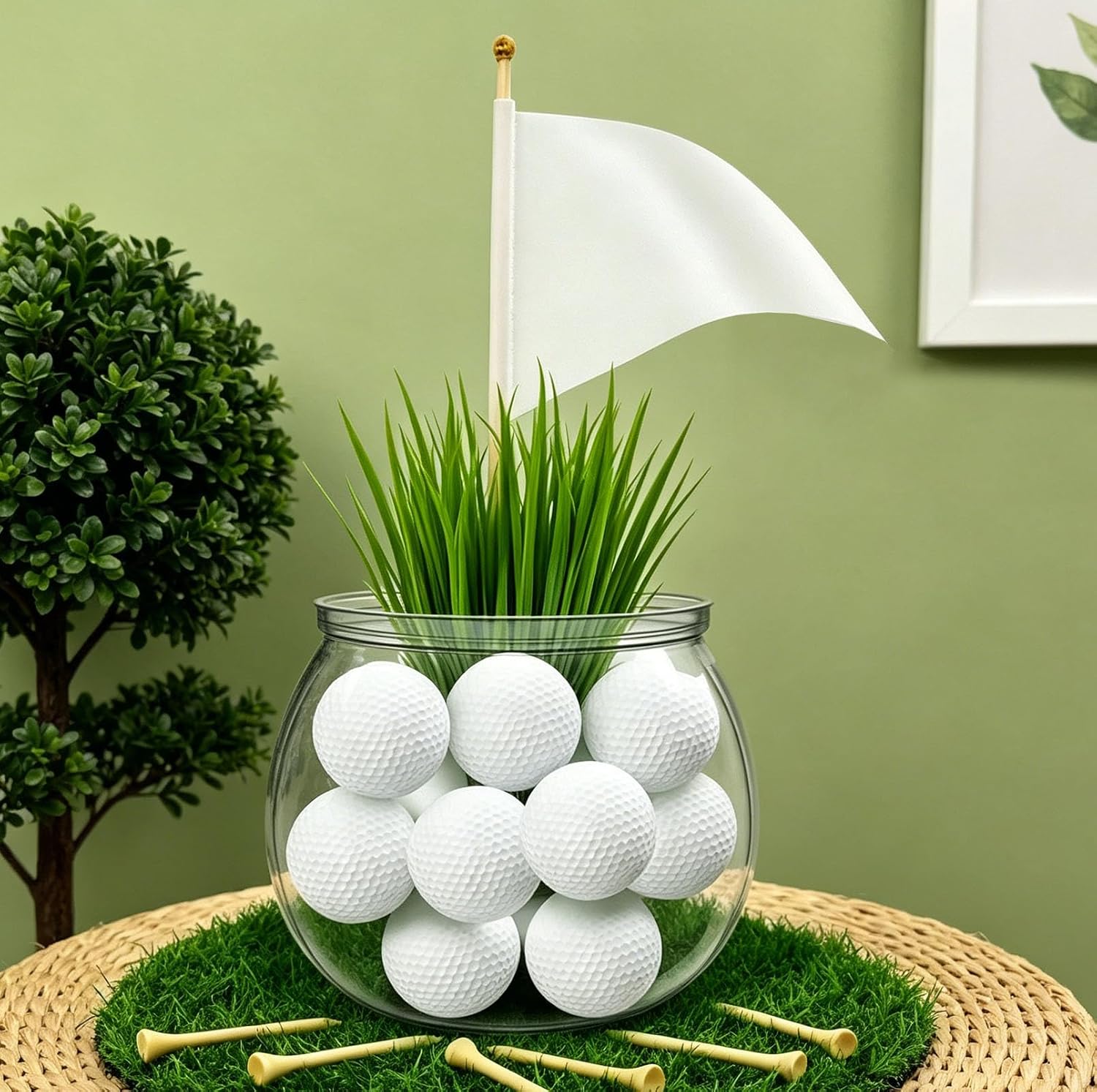 4 Set Golf Centerpieces for Table, Golf Party Table Decorations Including Artificial Grass Mat, Mini Golfs, Clubs, Flags, Artificial Grass, Golf Table Decor for Sport Themed Birthday Party Decor