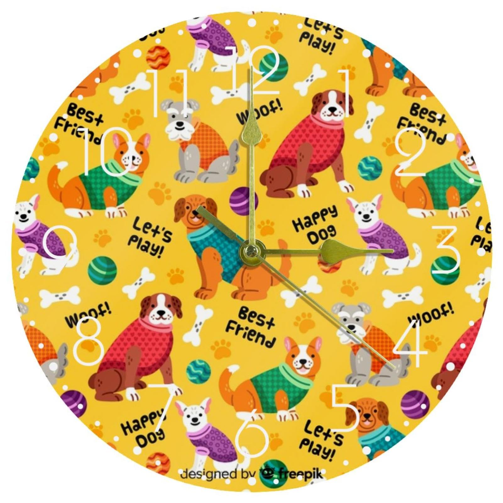 Horloge murale silencieuse 25 cm chiens colorés fonctionnant à pile