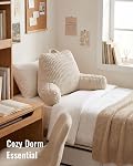 Blissful Diary Oreiller de lecture, oreiller dossier avec mousse de mémoire évasée pour adulte & Enfants, conçus pour le lit et la housse assis, comprend des armoiries, des poches et une couverture lavable, blanc cassé