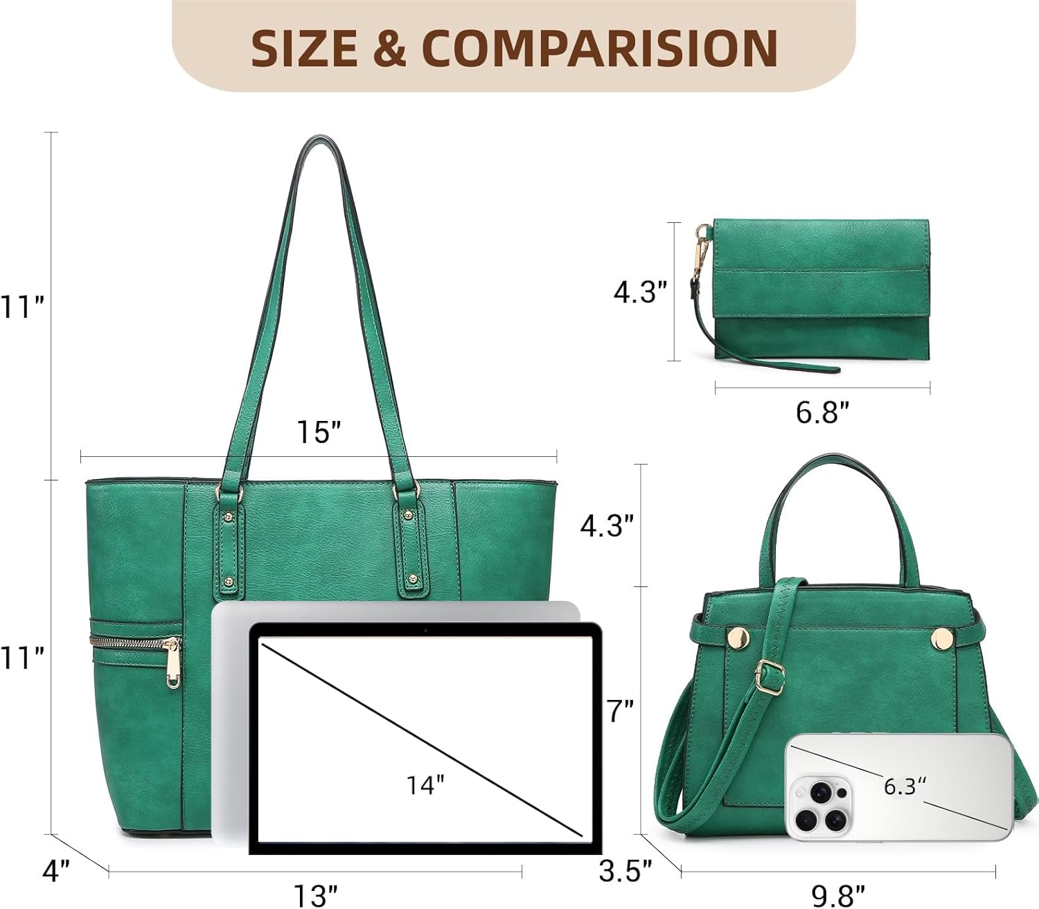 Purses and Handbags for Women Tote Bag Shoulder Bag Top Handle Satchel Purse Set with Wallet Large Work Tote 3pcs - Image 4