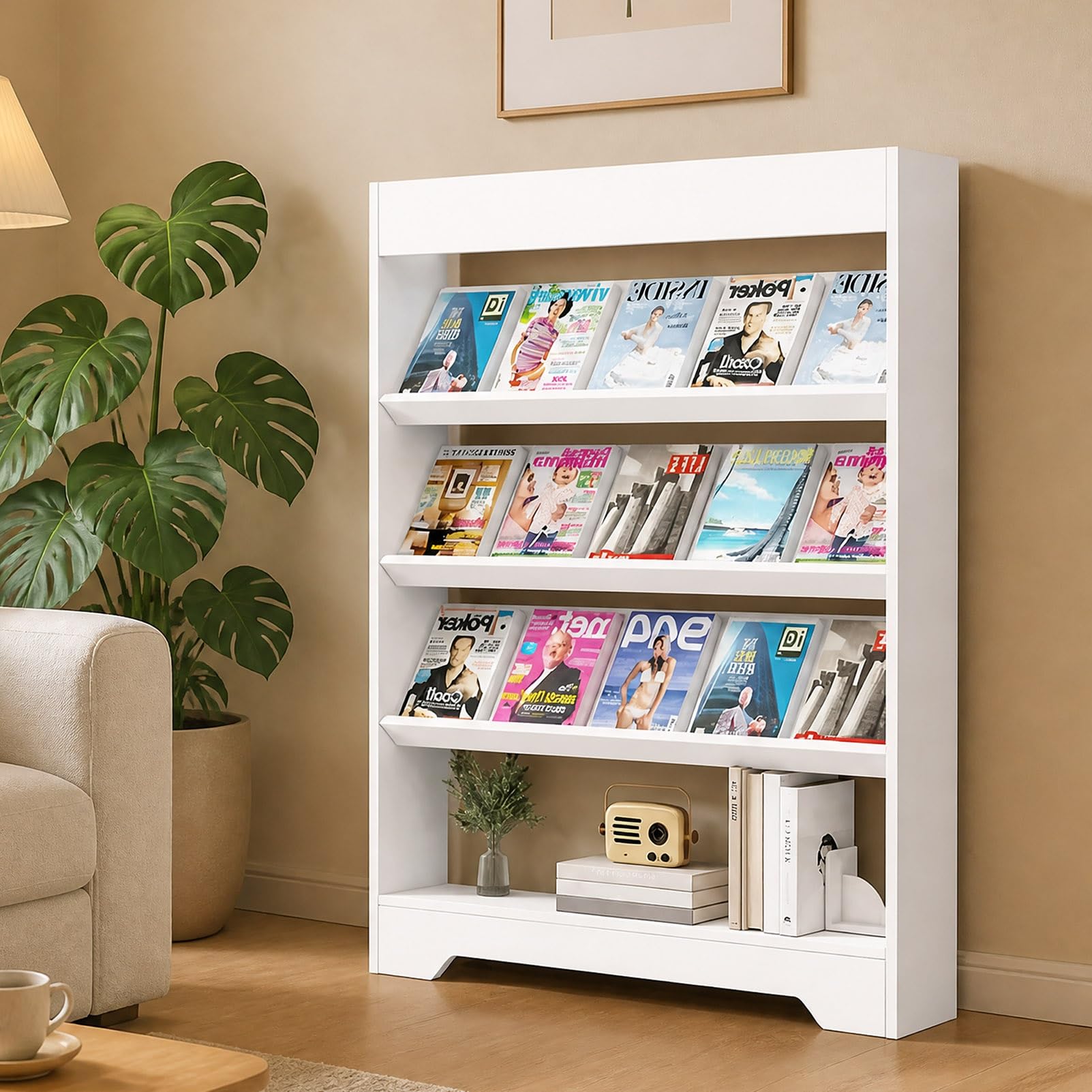 TRAGLO Magazine Rack Floor Wooden Brochure Display Stand File Organizer