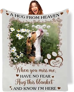 M YESCUSTOM Custom Dog Blanket with Memorial Photos Personalized Pet Name Blanket, Customized Puppy Cat Picture Throw in Loving Memory (Design 12)