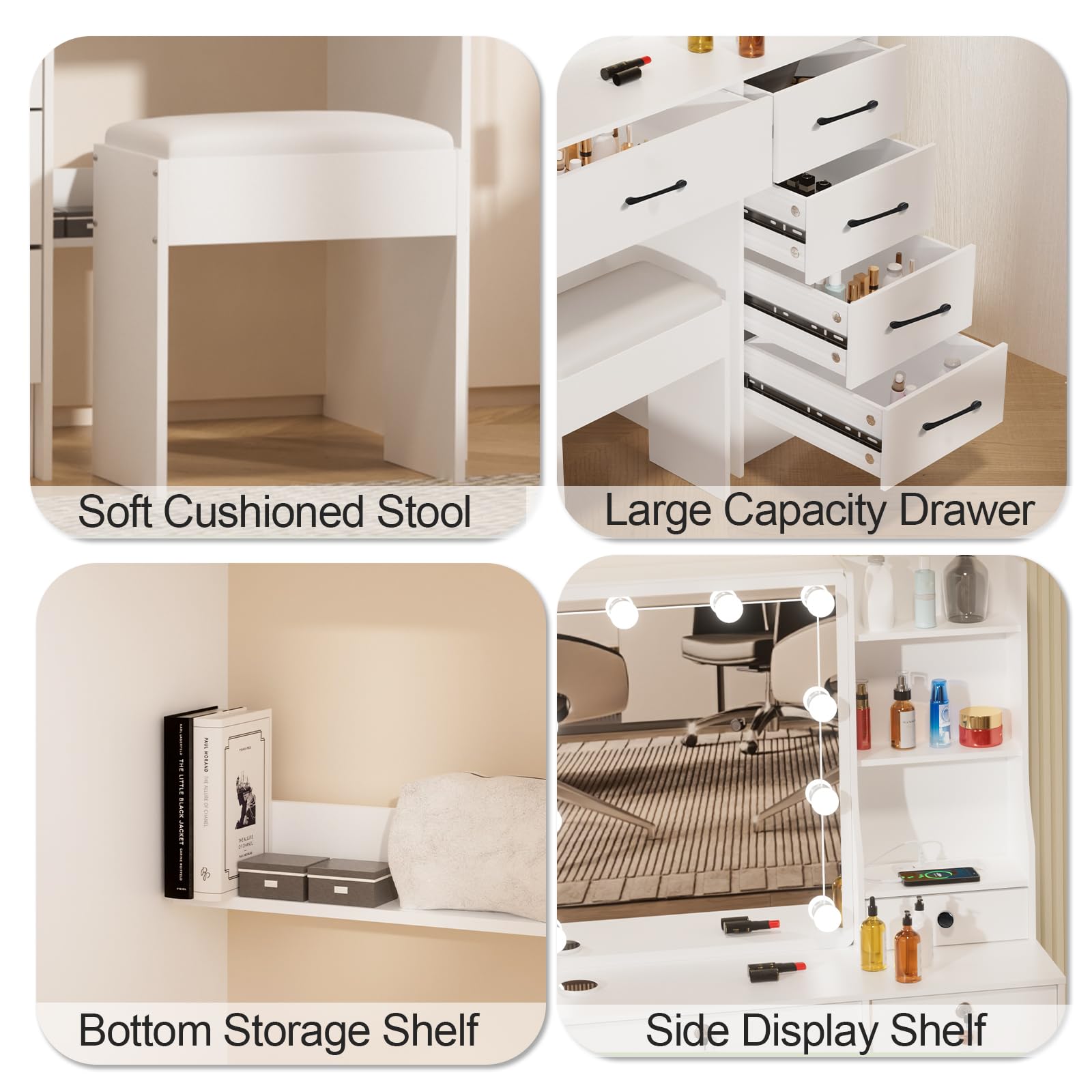 Saimeihome Make-uptafel met verlichting en kruk, kaptafel met 3 kleuren instelbare helderheid, make-uptafel met 6 schuifladen, 6 opbergvakken voor slaapkamer kinderkamer, 80 x 36 x 130 cm SW6 Saimeihome Make-uptafel met verlichting en kruk, kaptafel met 3 kleuren instelbare helderheid, make-uptafel met 6 schuifladen, 6 opbergvakken voor slaapkamer kinderkamer, 80 x 36 x 130 cm SW6