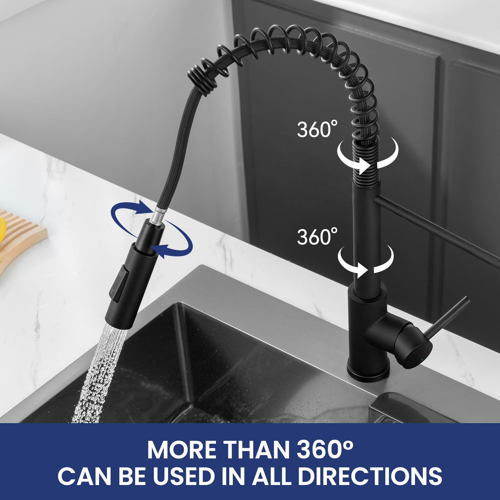 CECIPA Évier Granit Noir 70x45Cm Grand Bac, Robinet Avec Douche Extractible, Encastrable Pour Meuble 80Cm, Ensemble Vidange Inclus