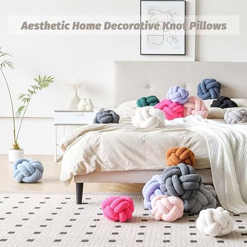 Miniatura 5 de Almohadas decorativas de color marfil de 8 pulgadas, almohadas pequeñas y redondas de felpa anudadas, lindas almohadas de nudo hechas a mano para