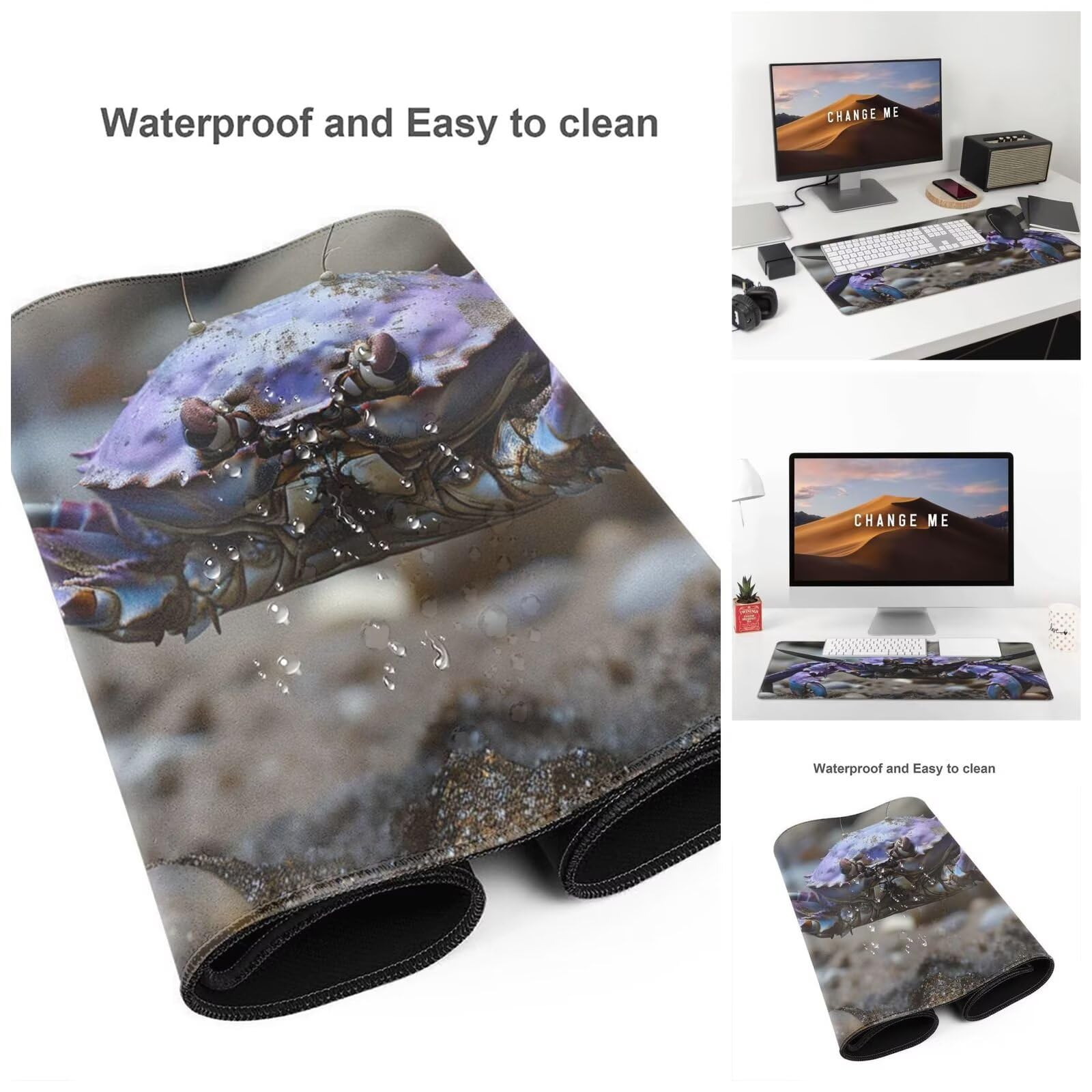 Alfombrilla Ratón Cangrejo Alfombrilla Ratón XXL 1600 x 800 mm, Animal Mouse Pad Gaming con Bordes Cosidos, Impermeable Mousepad XXL Base de Goma Antideslizante Duradera, Mouse Pad para Oficina Q988