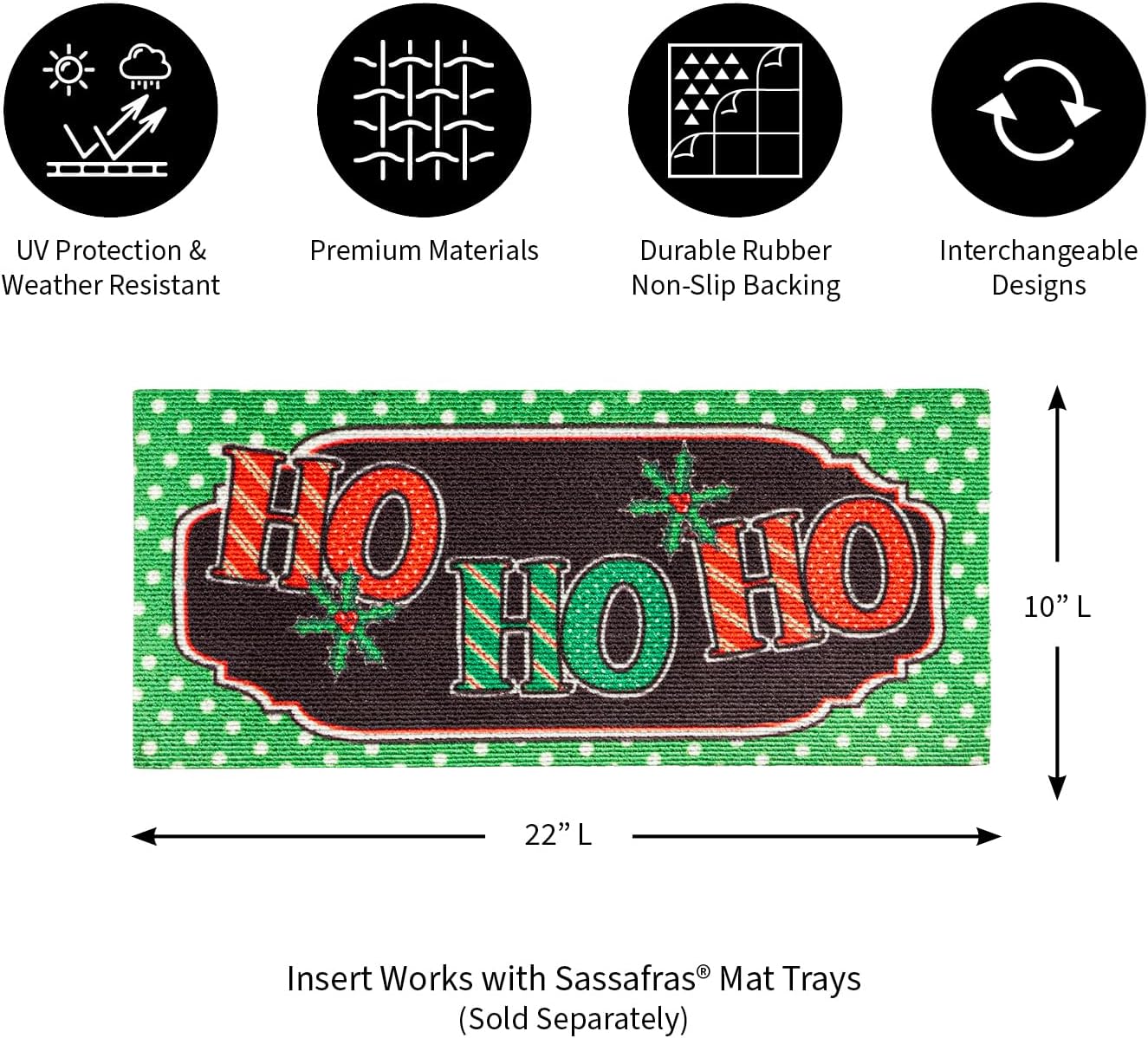 Evergreen Flag Ho Ho Ho Textured Sassafras Switch Mat | Interchangeable Entrance Doormat for Indoor and Outdoor | 22-inches x 10-inches | Non-Slip Backing | Low Profile | Home Décor