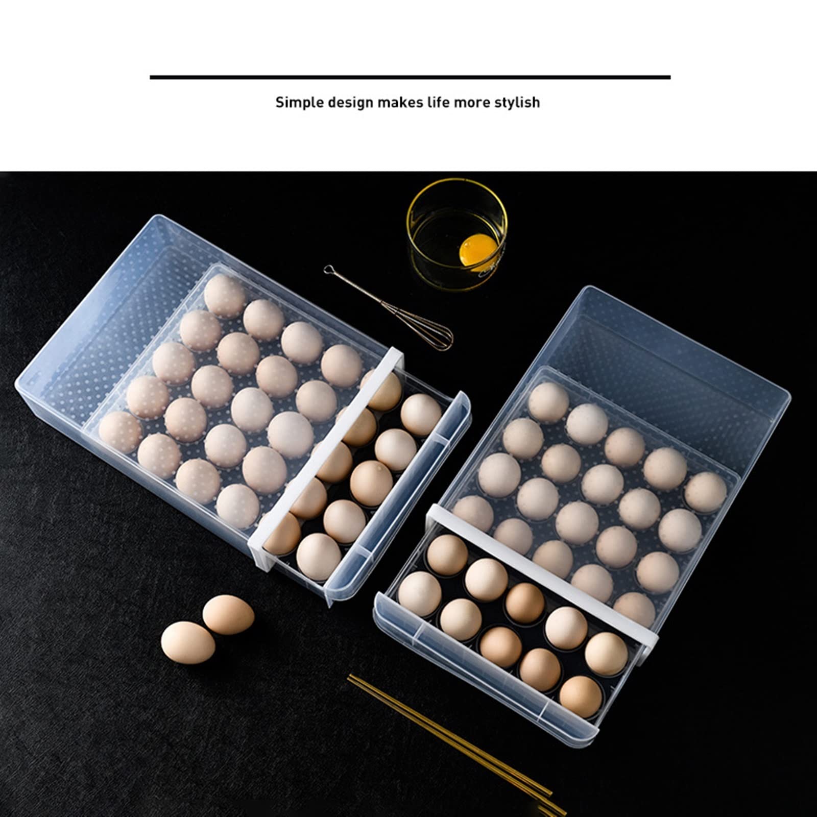 Recipiente para Huevos para Rejillas de refrigerador, contenedor de plástico para Almacenamiento de Huevos, Caja organizadora para refrigerador, cajón, Soporte para Caja de Mantenimiento Fresco