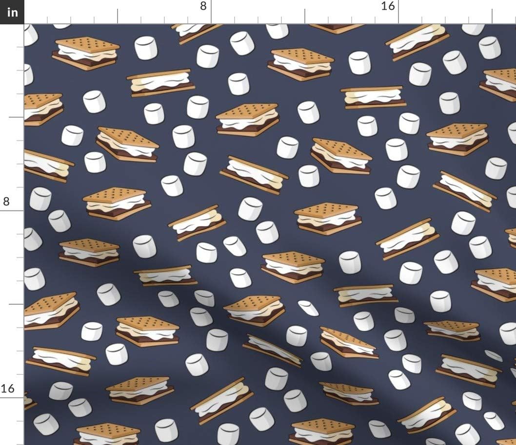 Spoonflower Fabric - Marshmallows Adventure Blue Food Camping Printed on Petal Signature Cotton Fabric by The Yard - Sewing Quilting Apparel Crafts Decor
