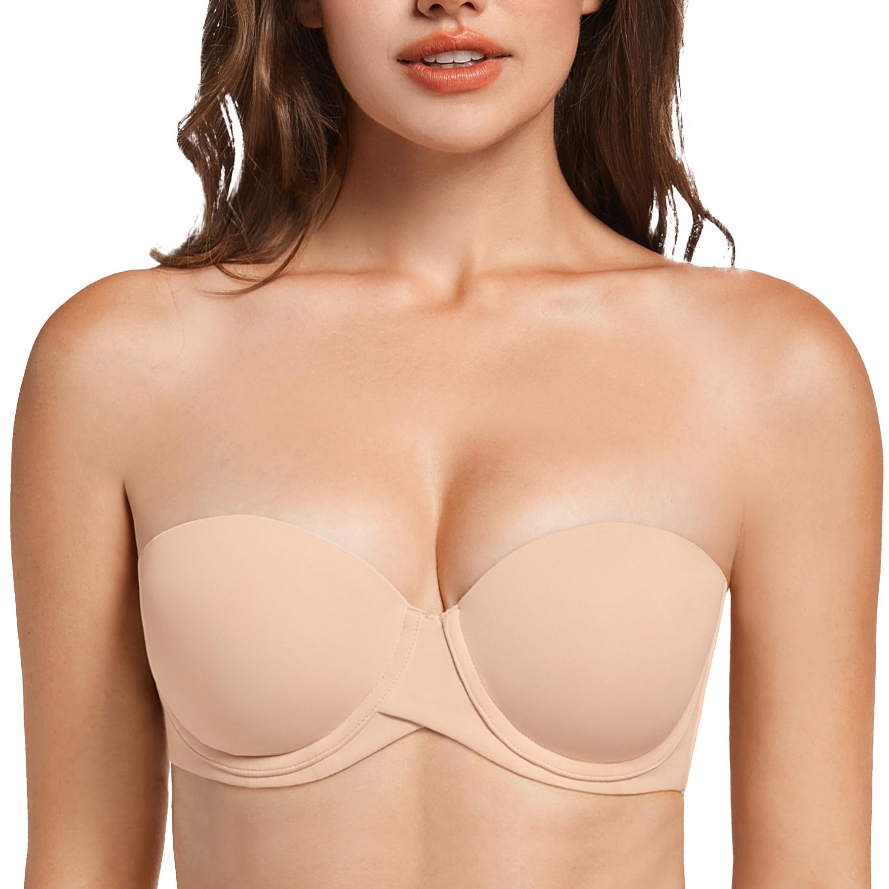 MELENECA Women’s Heavy Padded Convertible Multiway Underwire Push Up Strapless Bra Beige 32C