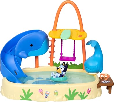 Bluey Balina Su Parkı Oyun Seti, Renk Değiştiren 7,6 cm Eklemli Figür, Su Fışkırtmalı, Kaydıraklı ve Salıncaklı, 3 Yaş ve Üzeri