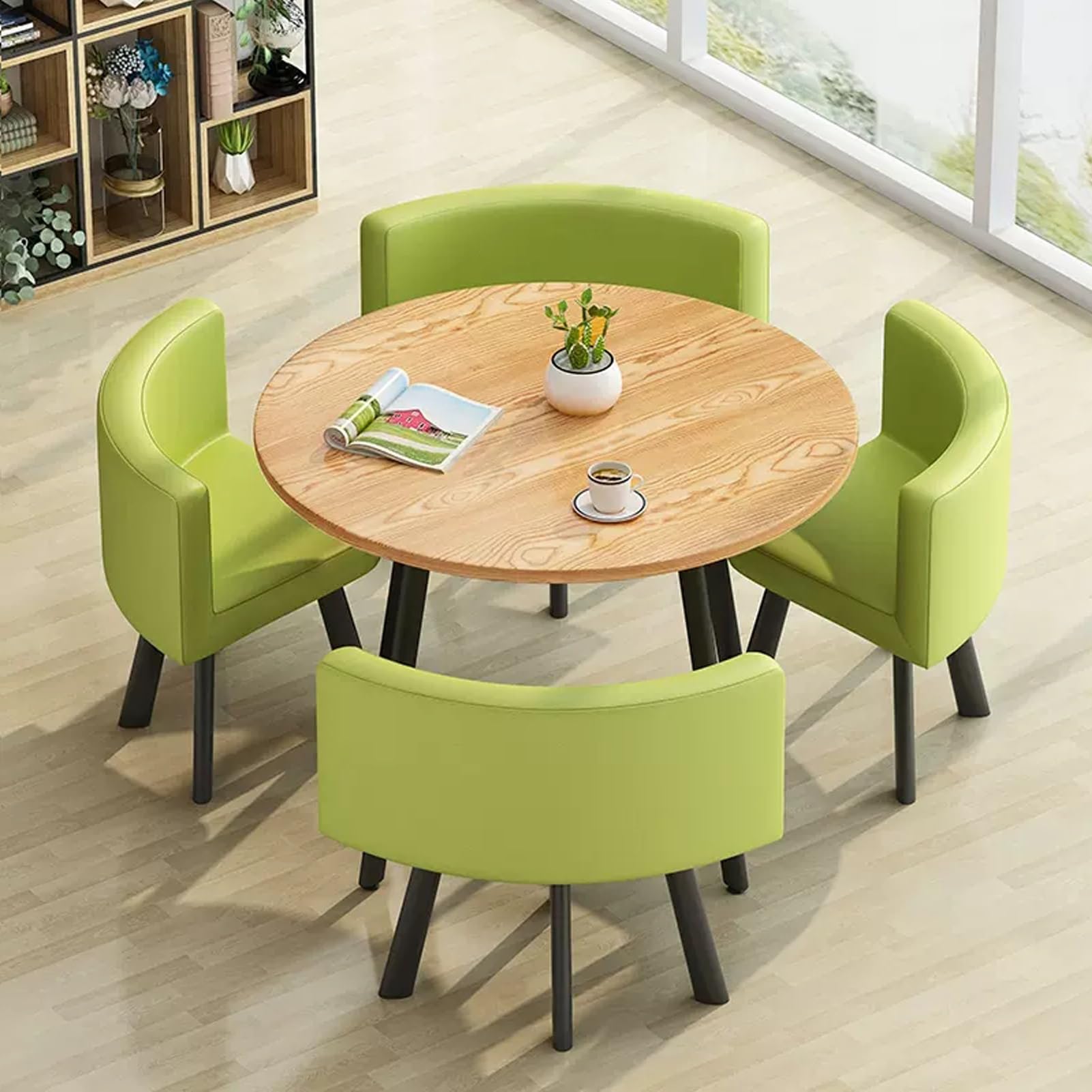 AYCDL SpaceSaving Round Dining Table Set with 4 Chairs for Conference Room & Office – Versatile Reception Table Negotiation Desk & Coffee Table Combo,Pu-leder9