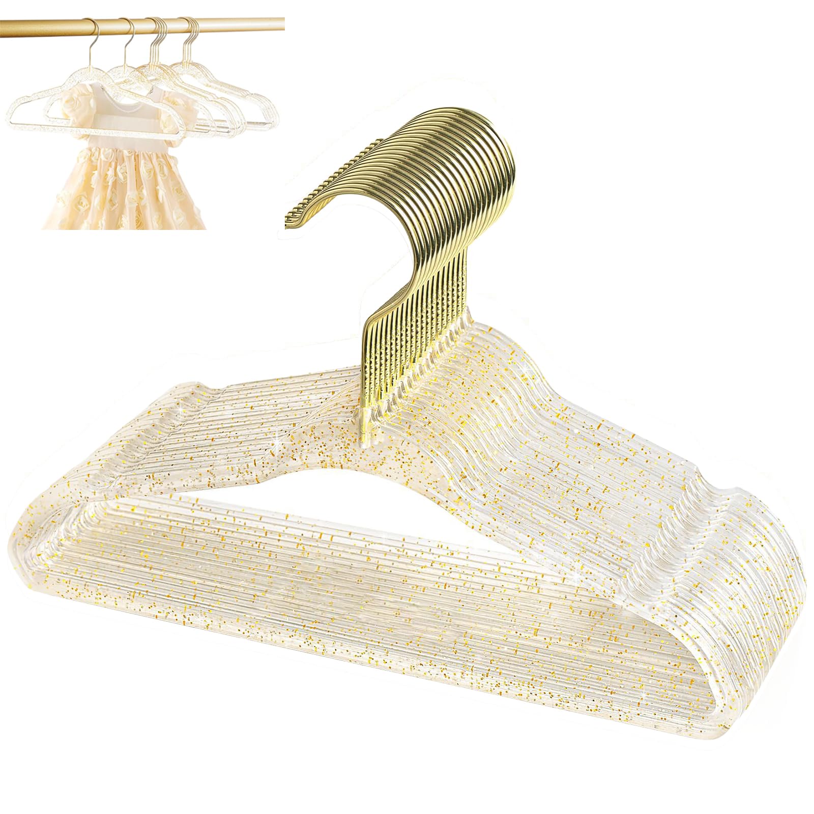 Wjwski Women's Gold Baby Hangers For Clothes Baby Hangers For Clothes, Gold Kids Hangers 20Pcs,Sparkling Childrens Hanger For Girl Boy, Non-Slip Toddler Hanger With Gold Glitter