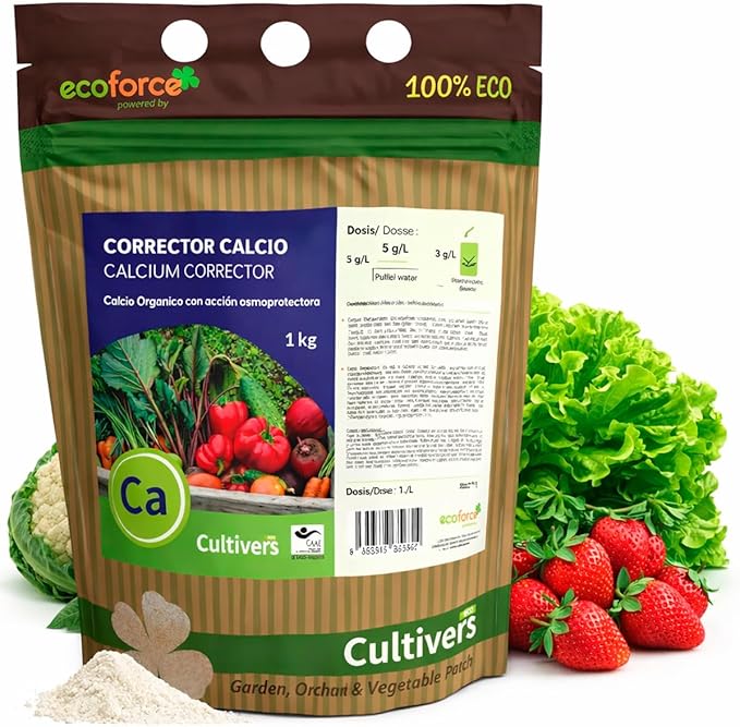 CULTIVERS Abono de calcio ecológico 1 kg | Fertilizante soluble para cultivos hortícolas, frutales y árboles | Aporte de calcio para suelo y aplicación foliar
