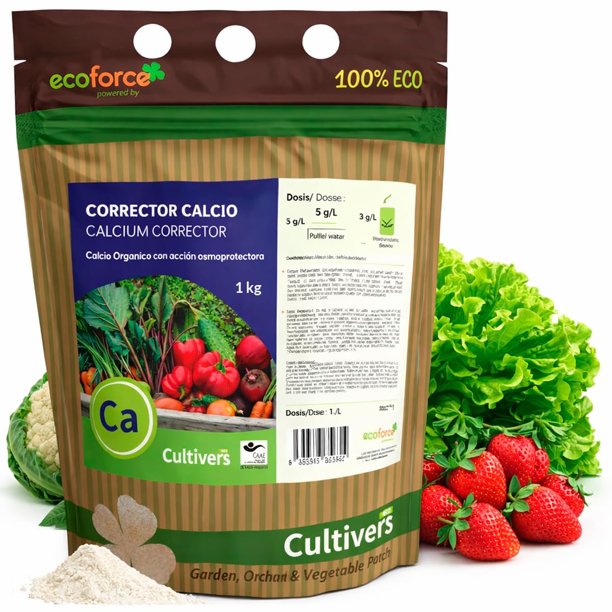 CULTIVERS Engrais Organique Correcteur de Calcium 1 kg. Engrais 100% soluble. Calcium à haute concentration pour tous les types de plantes, arbres, arbres fruitiers et légumes. Force Calcium Eco