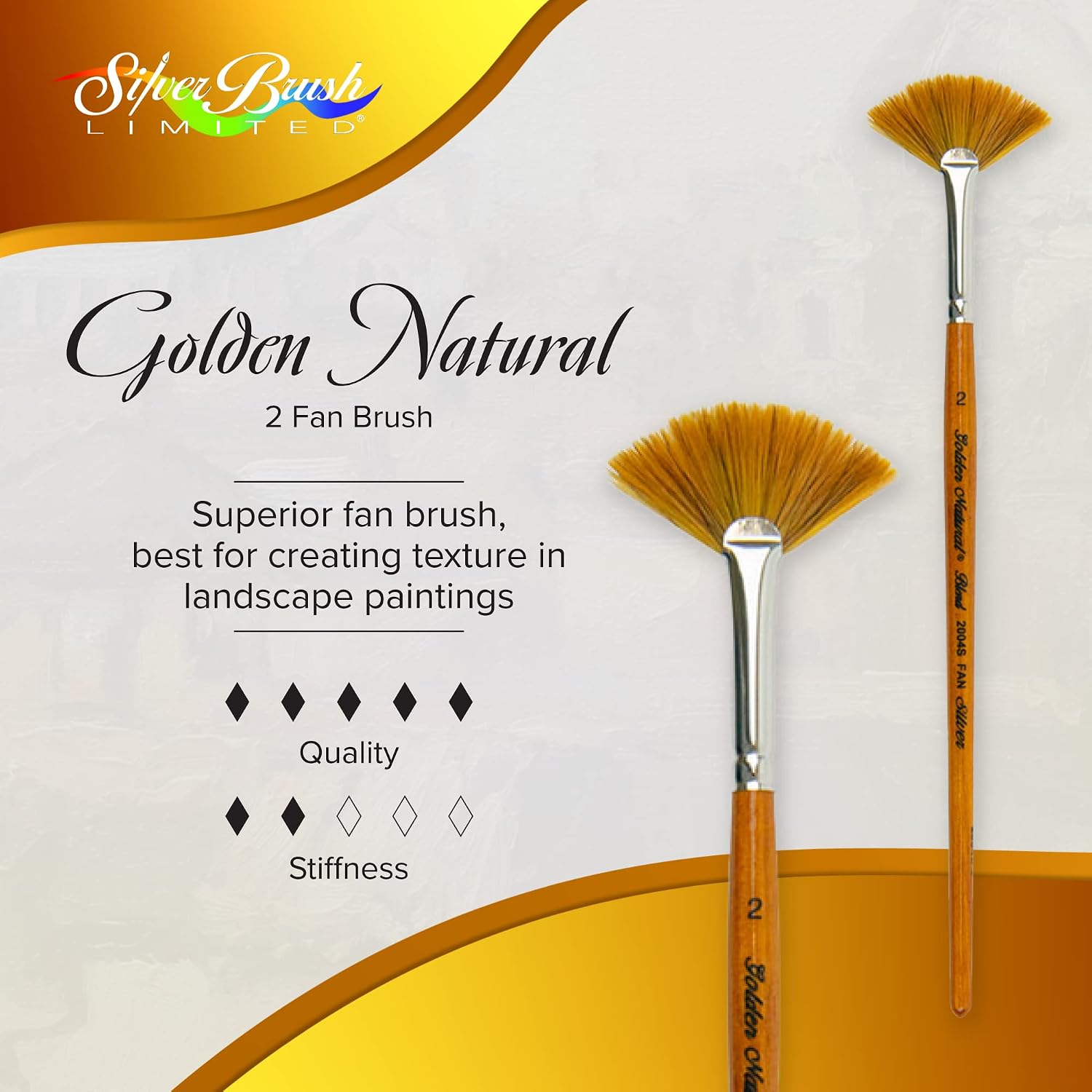 Silver Brush Limited 2004S Golden Natural Fan Brush for Watercolor, Oil, and Acrylic, Size 2, Short Handle