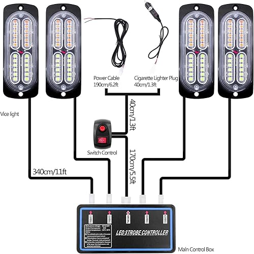 Miniatura 2 de Luces LED de advertencia, 4 piezas, advertencia de emergencia, construcción de peligro de peligro, función de sincronización ultra delgada, función