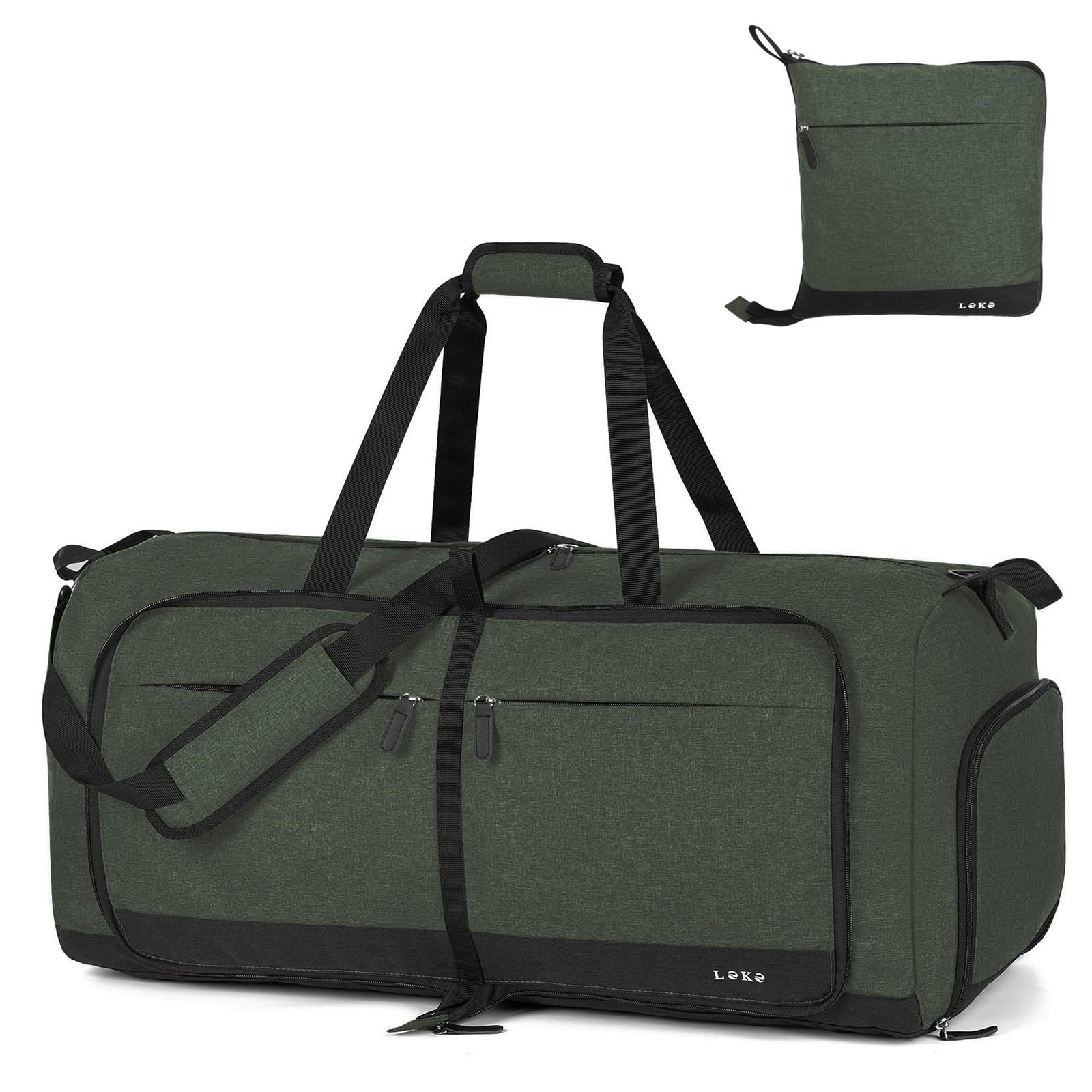 Lekesky Foldable Travel Duffel Bag for Women, 80L Large Duffle Bag with Separate Shoes Compartments &amp; Straps, Carry On Weekend Bag for Women, Hospital, Overnight(Green)
