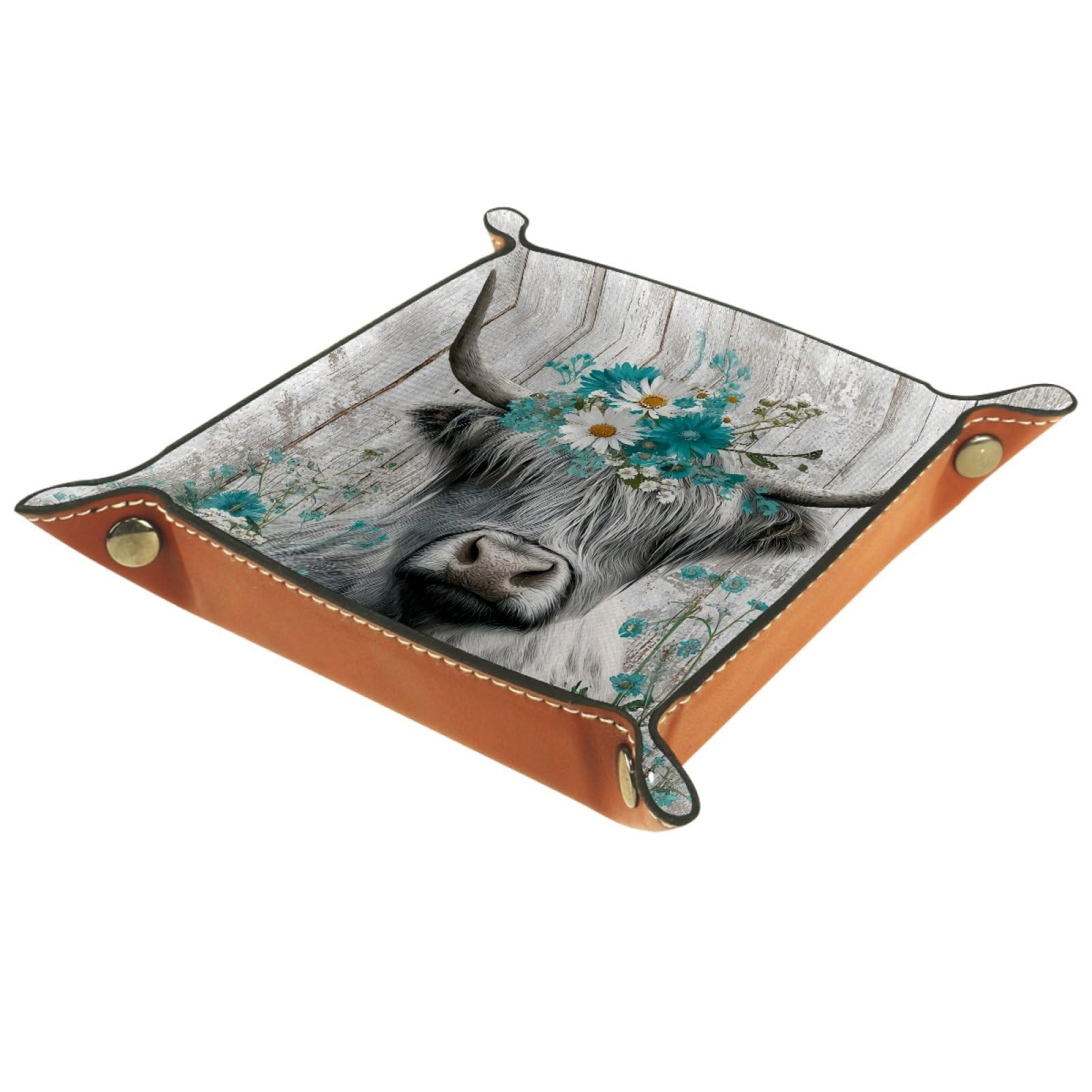 VAPOKF Highland Cattle Daisy Portable Folding Dice Rolling Tray, Microfiber Leather Dice Holder for Dice Games Like RPG, DND and Other Table Games