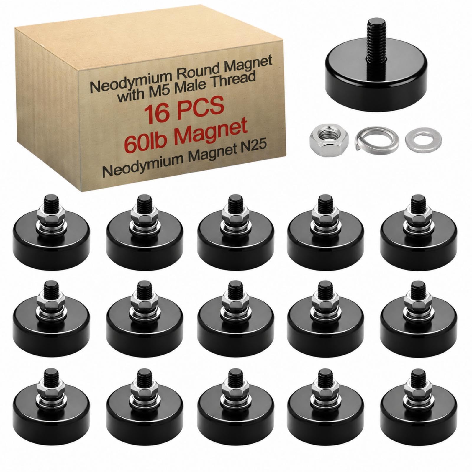 Flutesan 8pc Strong Round Mounting Magnet with Bolt, 1.42"-110lb-M6 Silver — Amazon image 11