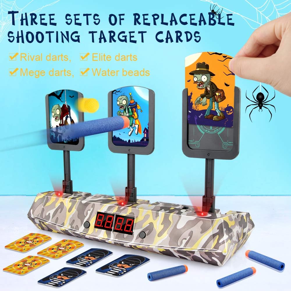 Moving Shooting Target for Nerf Gun, Digital Targets with 100 PCS Bullets and 3 Sets of Target Cards Scoring Auto Reset Targets Toys for 4 5 6 7 8 9+ Year Old Boys Gifts (Yellow)