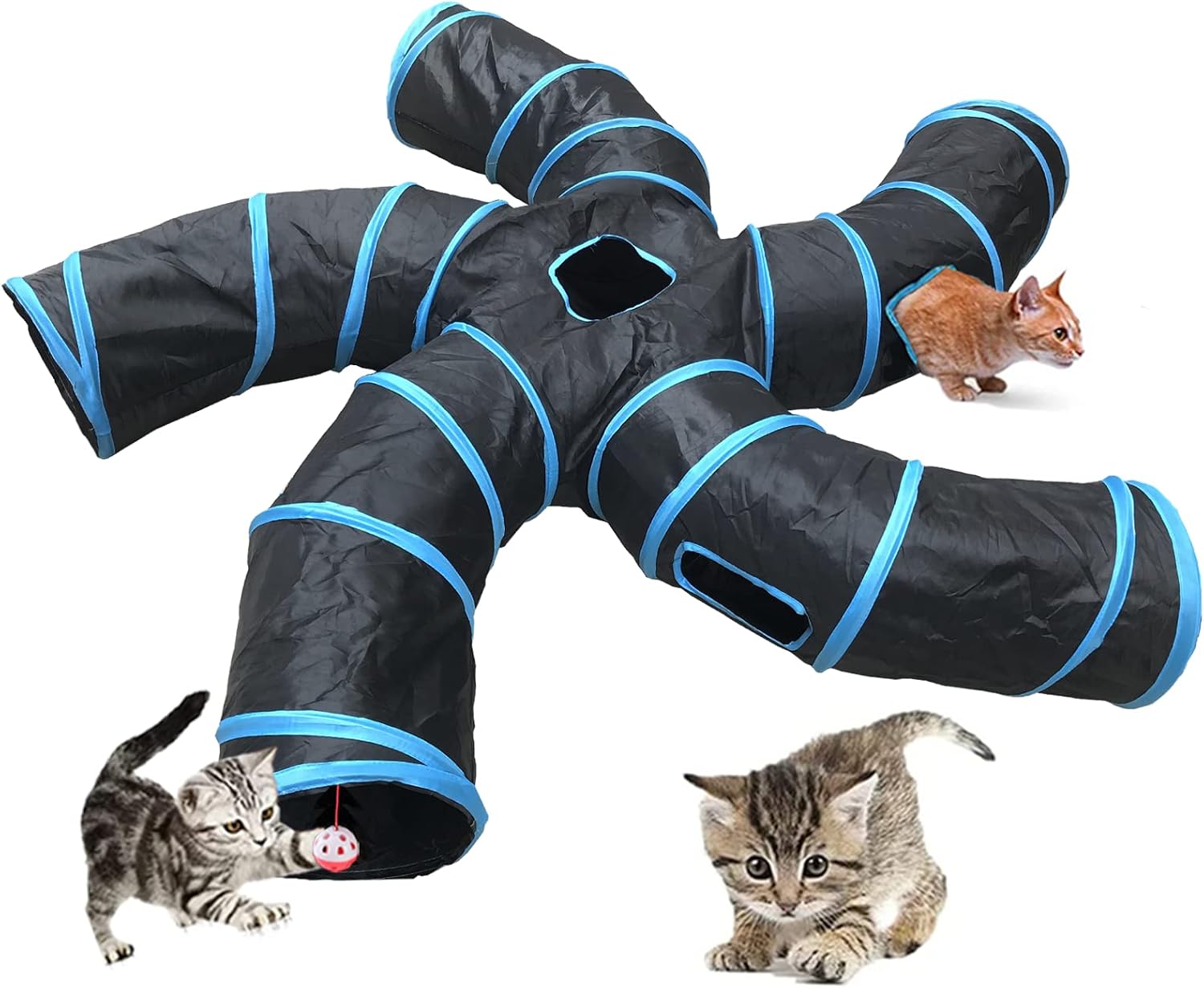 Upgraded Cat Tunnel Toy with 5 peek-a-Boo Windows, Large 4-Way Maze Tube | cat tunnels for indoor cats large,Collapsible Maze House Play Tube Interactive Toy for Cat Kitten Kitty Rabbit Black