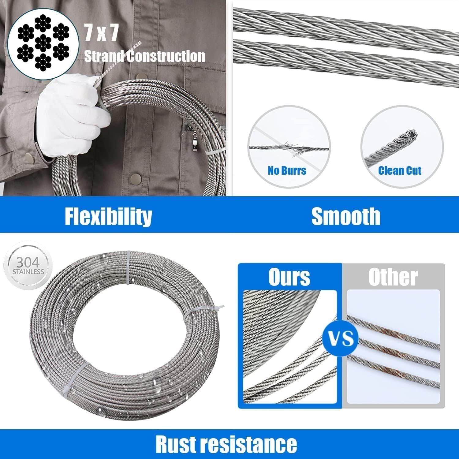 ワイヤーガーデンワイヤー 手すりデッキ用、3mm ガーデンワイヤーロープケーブル サポートシステム/物干しロープ/ハンギングライト/