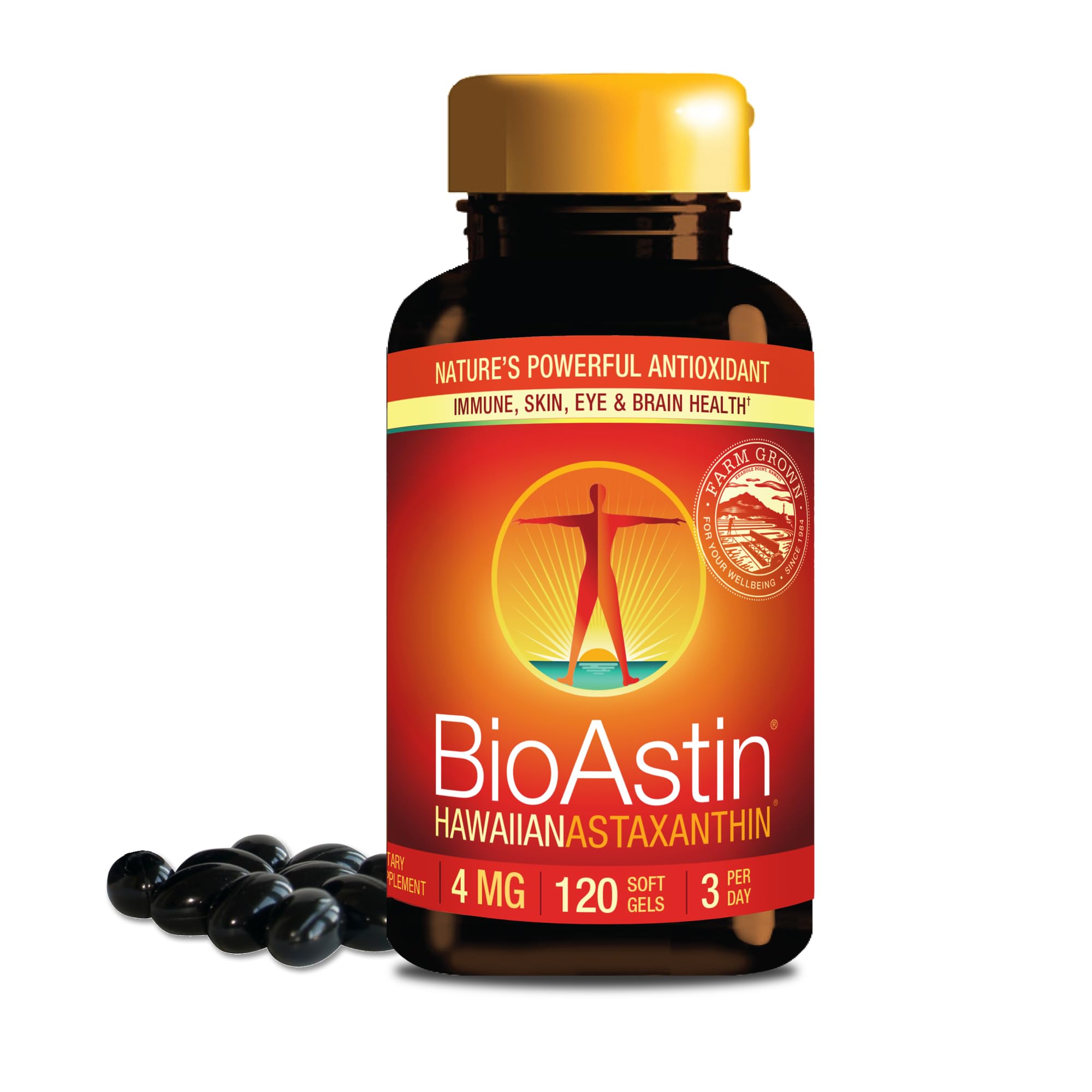 Nutrex Hawaii BioAstin Hawaiian Astaxanthin - 4mg, 120 Softgels - Farm-Direct Premium Antioxidant Supplement to Support Eye, Skin, Joint & Immune System Health - Non-GMO & Gluten-Free