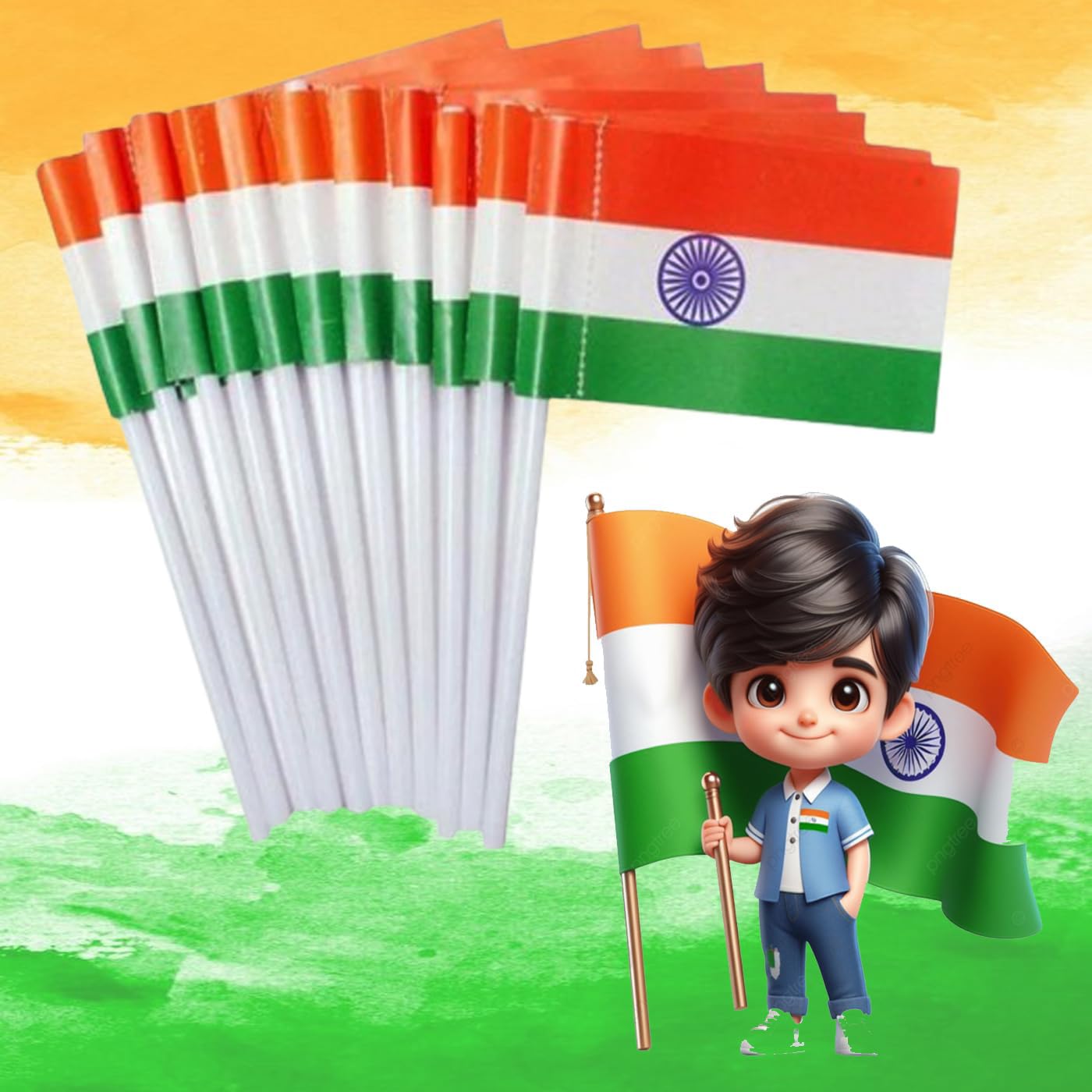Prime Combo Of 6 Pcs Small Size Hand Waving Indian Tiranga Flag with Stick for Independence Day Celebration Pack Of 1-picture-23