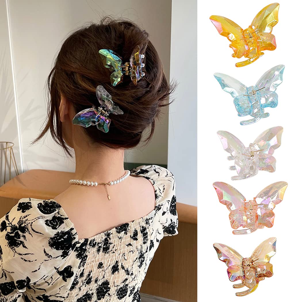 Pince à cheveux papillon, lot de 5, pince crabe à tenue ferme, élégante et mignonne, pince à griffes pour attacher les cheveux, accessoire pratique pour coiffures du quotidien et occasions variées