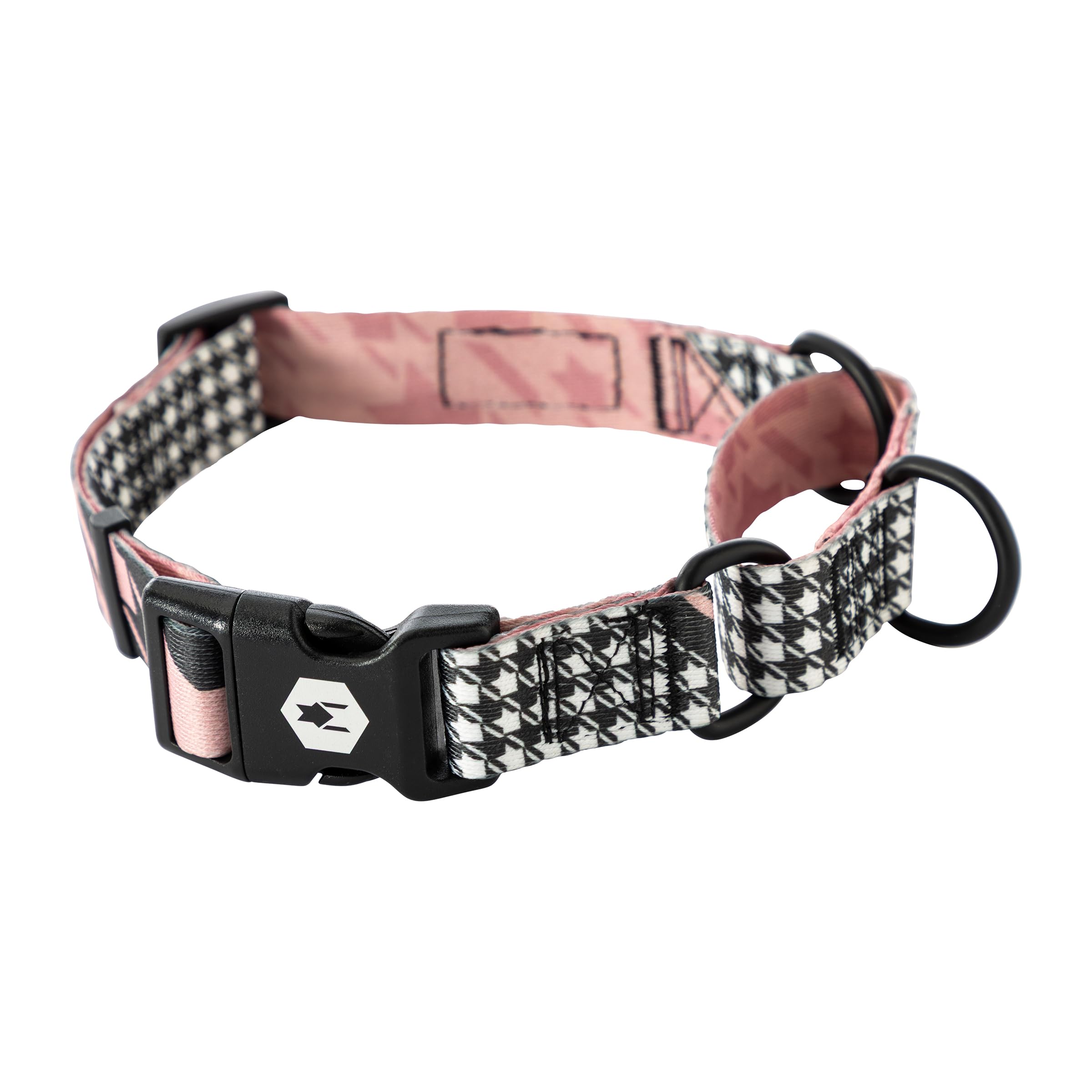 Wolfgang Heavy Duty Martingale Dog Collar with Quick Release Nylon Buckle for Walking & Training, HoundsPink Print, Large