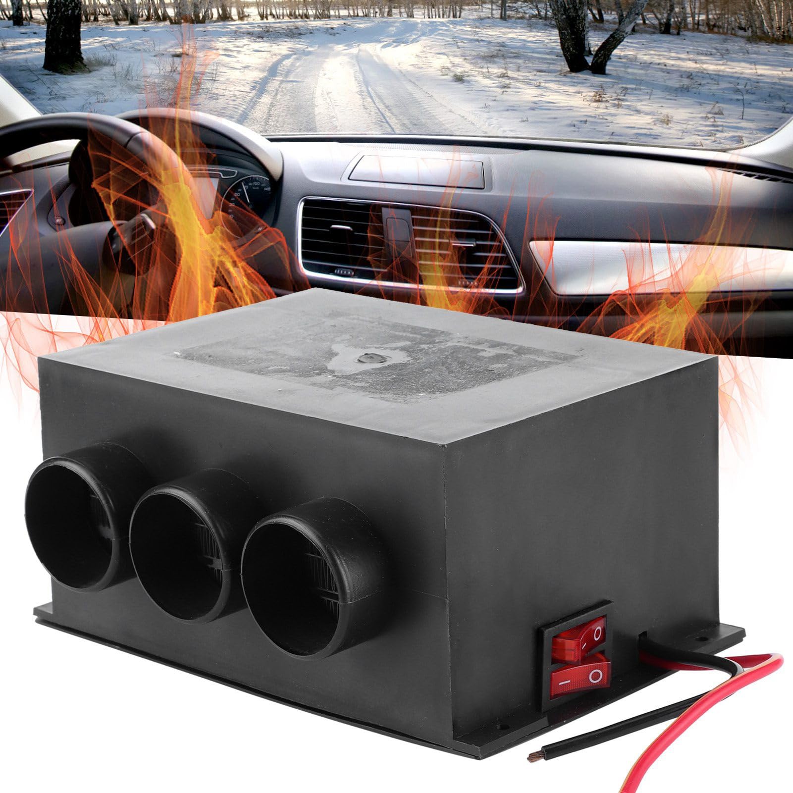 Yosoo Health Gear Chauffage de Voiture 12 V, 300 W, 3 Trous, Dégivreur de Pare-Brise Portable, Chauffage d'hiver, Dégivreur de Pare-Brise de Voiture, élimination du Brouillard pour Camping-Cars,