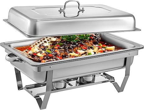 8 QT Chafing Dish Buffet Set Stainless Steel Food Warmer Tray with Water Pan, Food Pan, Fuel Holder and Lid for Weddings Parties Banquets Catering Events