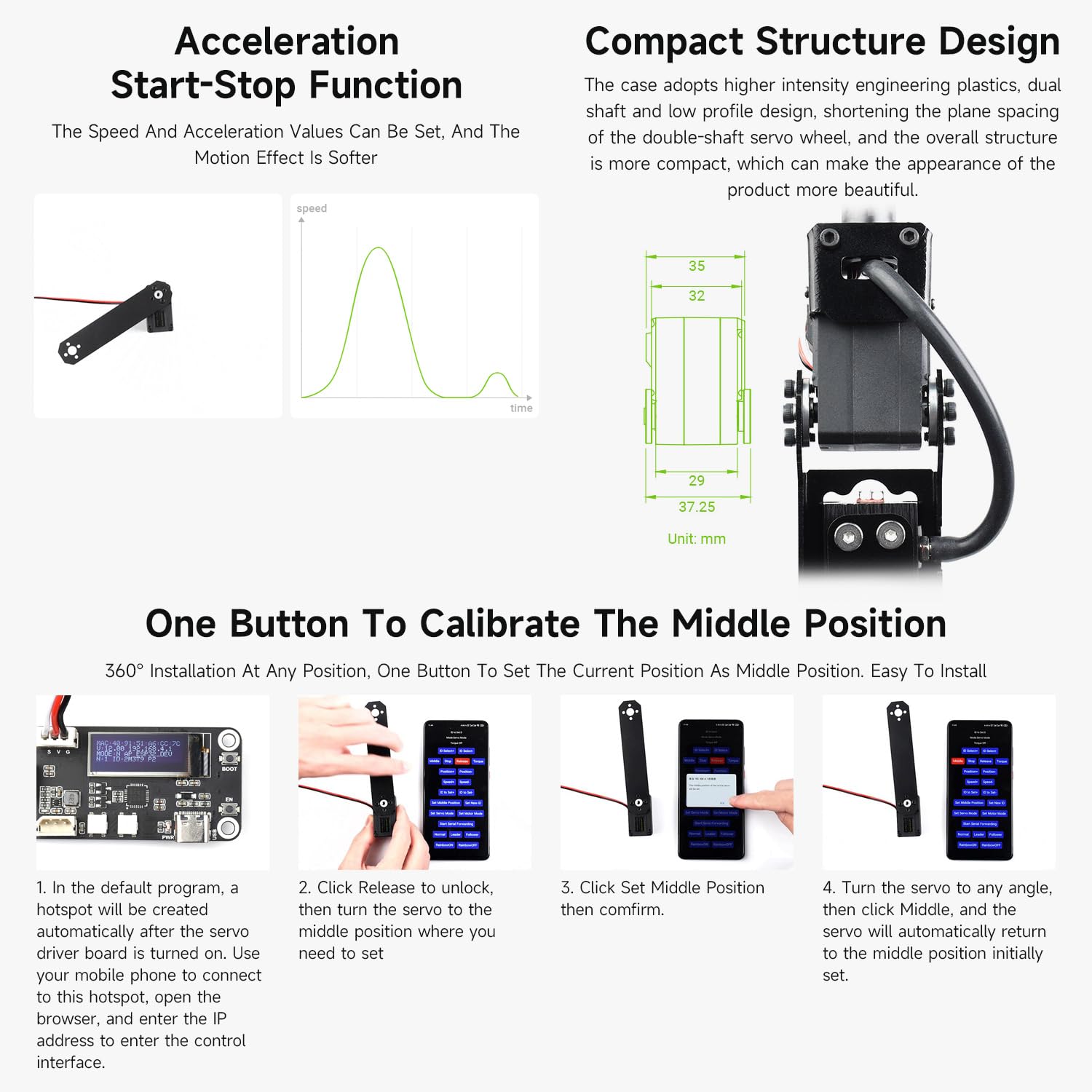 Waveshare ST3215 Series Serial Bus Servo, High Precision And Torque, With Programmable 360 Degrees Magnetic Encoder, Two-Way Feedback, Servo/Motor Mode Switchable, 19.5kg.Cm@7.4V Torque