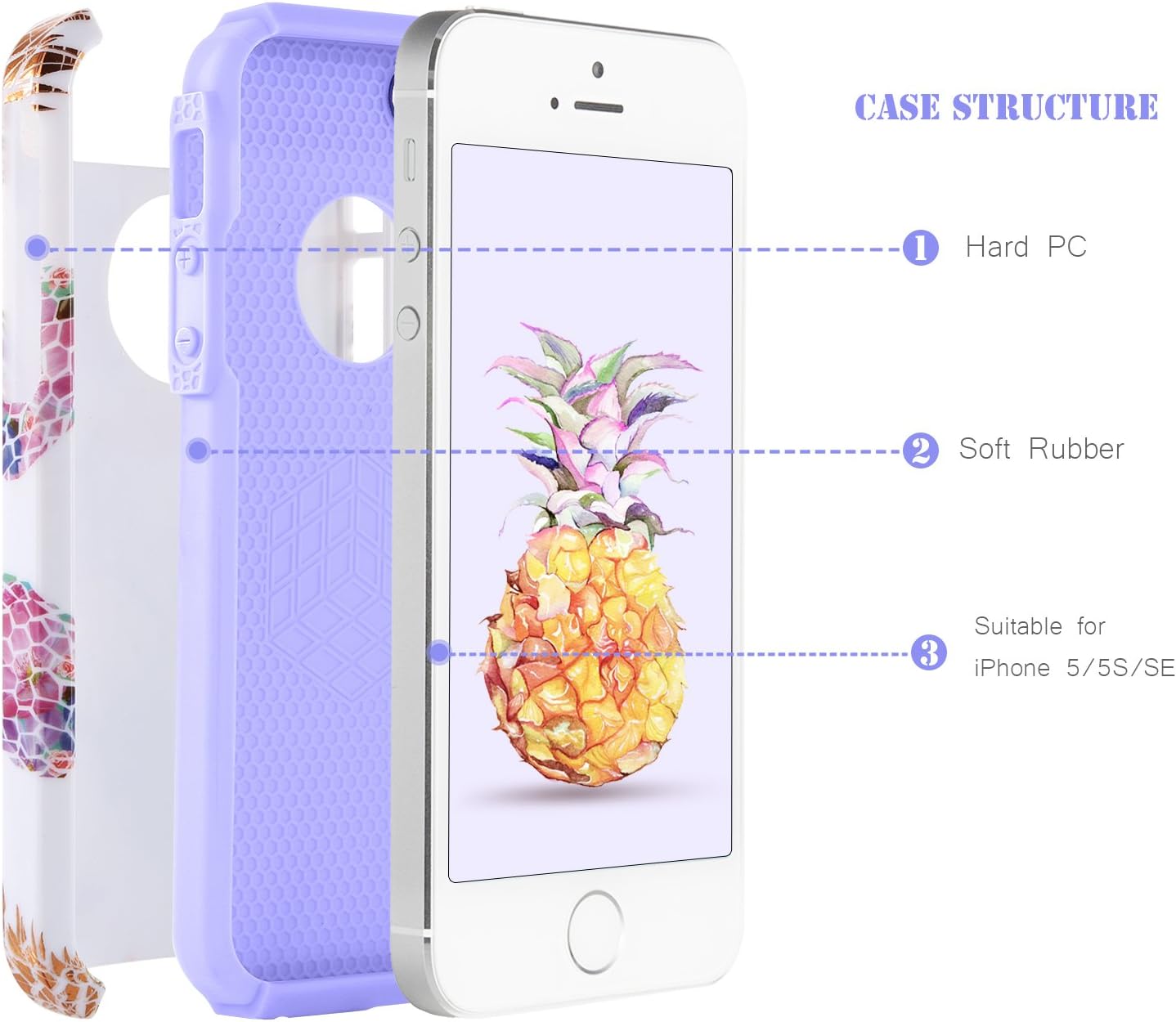 BENTOBEN iPhone 5/iPhone 5S/iPhone SE Case, Slim Anti-Scratch Shockproof Hybrid Soft TPU Bumper Hard PC Cover 2 in 1 Dual Layer Heavy Duty Rugged Protective Phone Case for iPhone 5/5S/SE,White/Purple