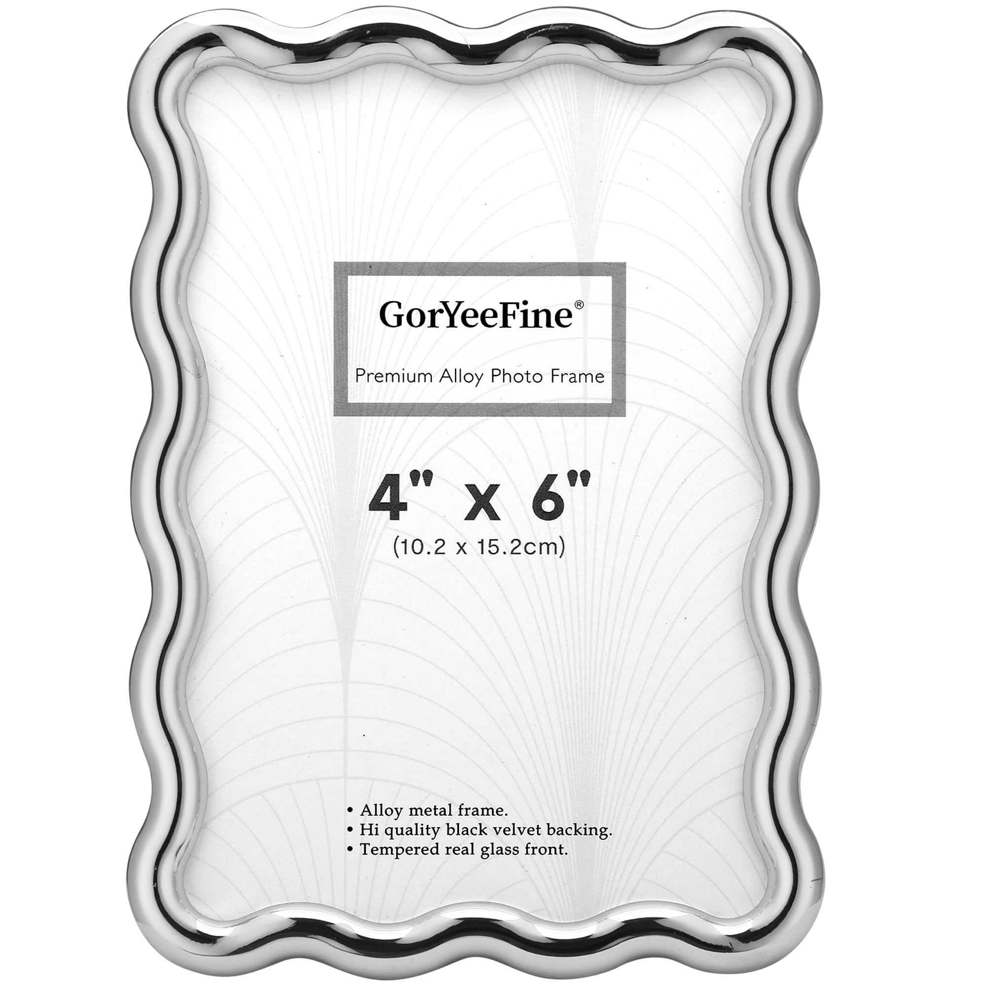 4x6'' Silver Heavy Duty Zinc Alloy Photo Frame,Wave Design Hi-End Zinc Alloy Picture Frames 6x4'',Fashionable Style frame with Velvet Back for Desktop and Wall Hanging