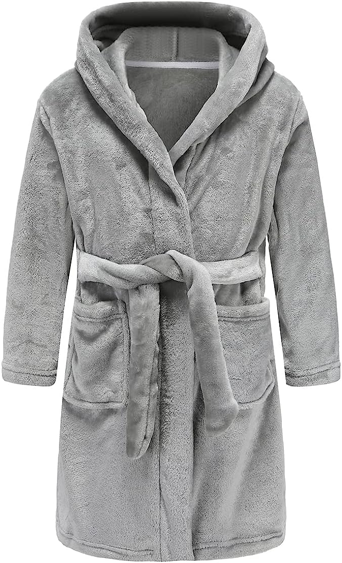 Kids Hooded Bathrobe Girls Soft Plush Hooded Flannel Pajamas Sleepwear Boys Spa Robe