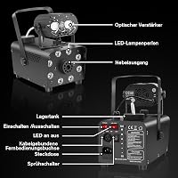 Katomi 700W füstgép RGB LED diszkó fénnyel, 2 vezeték nélküli távirányítóval 6