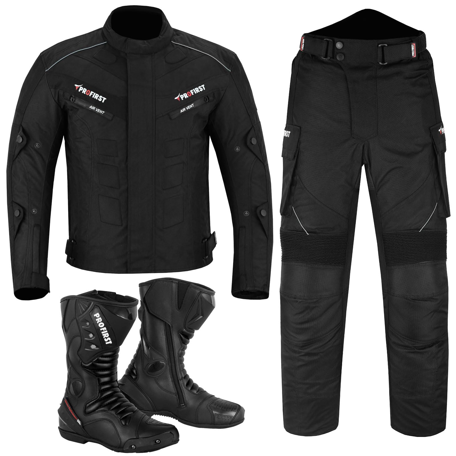 Inflori Men's Black Motorcycle Suit Waterproof Motorbike Jacket For Boy Ce-Armoured 2-Piece Motorbike Suits Cordura Rider Jacket With Motorcycle Trouser & Boots (Uk, Alpha, Xs, Regular, Regular, )
