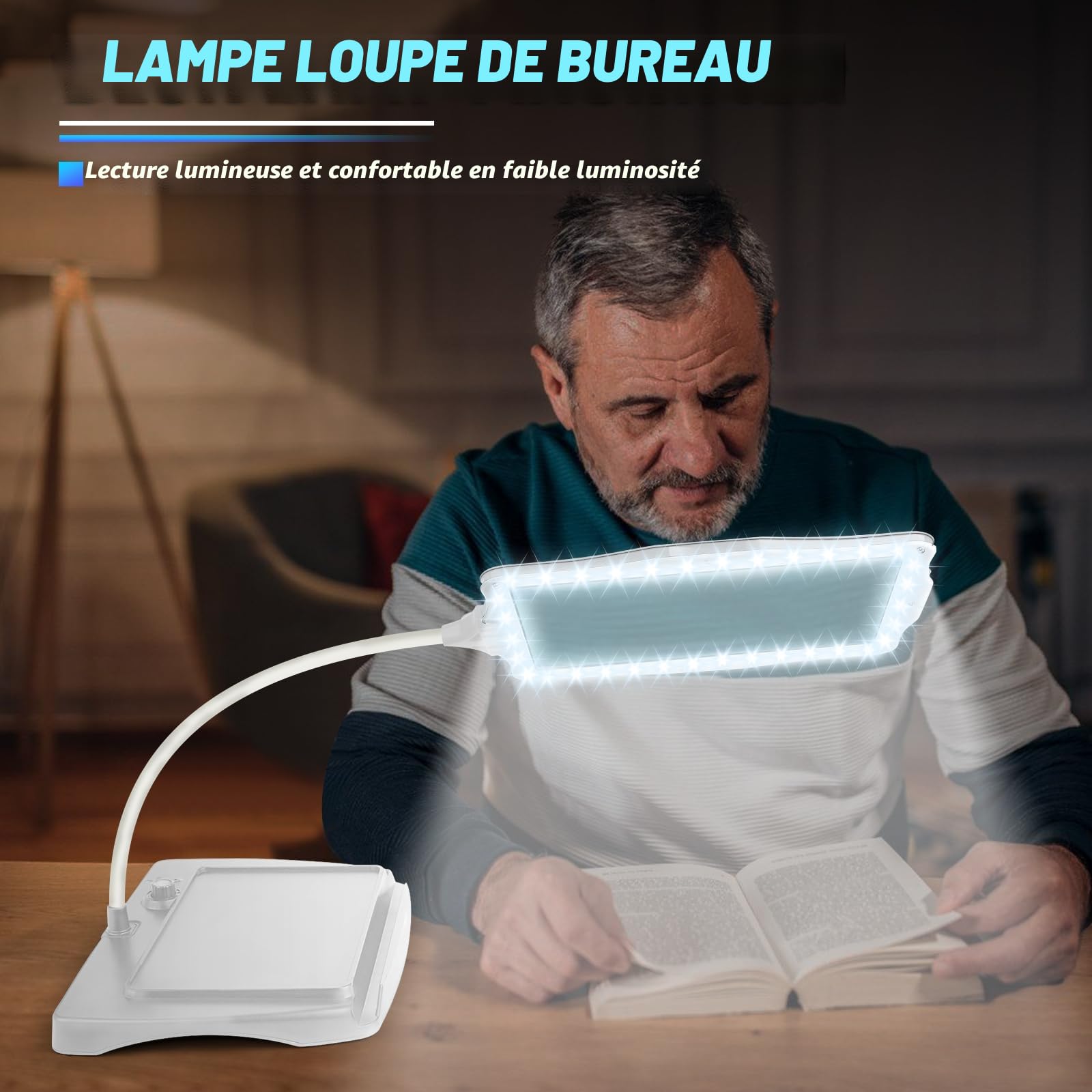 NZQXJXZ 10X Rechargeable Lampe Loupe sur Pied, Lampe Loupe de Bureau | Flexible à Col de Cygne 50 LED, Grande Loupe Eclairante pour la Lecture, la Couture, l'Artisanat, la Peinture, Le Bricolage